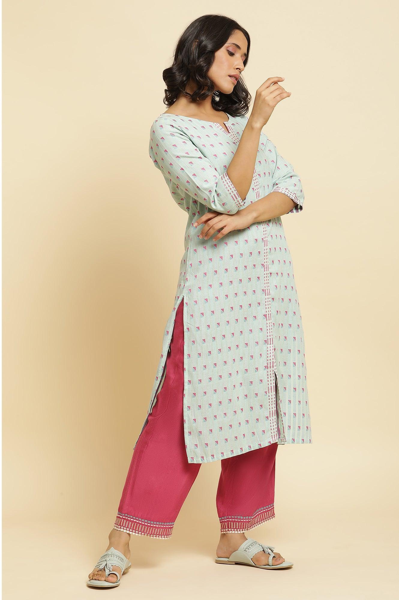 Light Blue Printed Kurta, Parallel Pants & Dupatta - Image 5