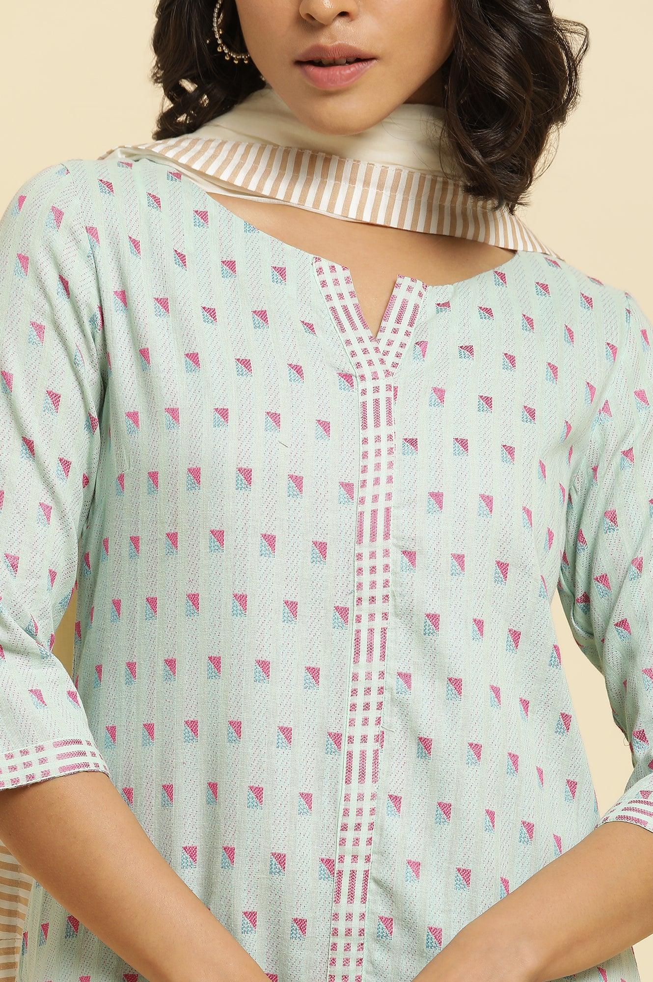 Light Blue Printed Kurta, Parallel Pants & Dupatta - Image 6