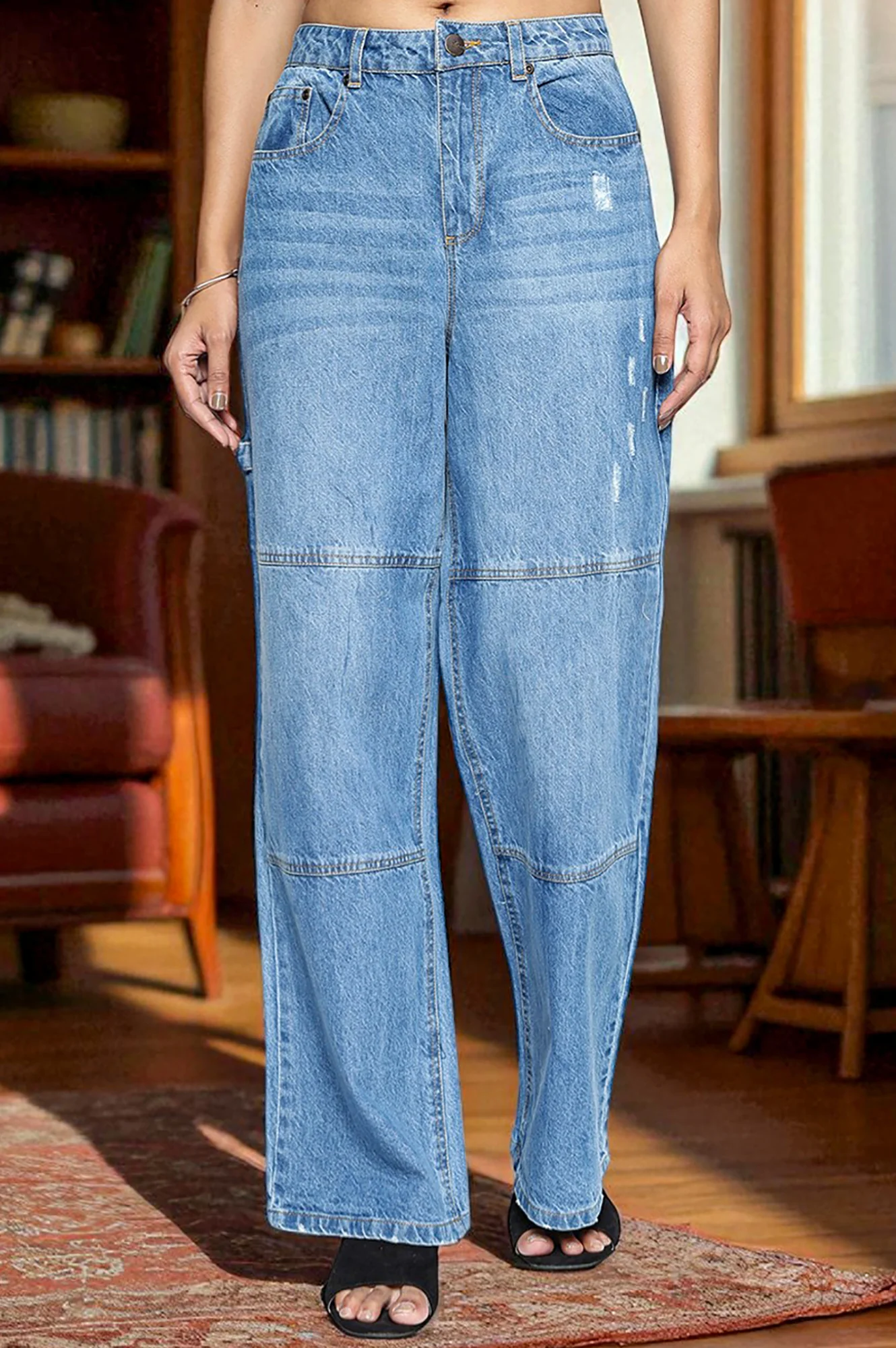 Elleven Women's Light Blue Pure Cotton Flared Denim Pants with YKK Zipper - Image 2