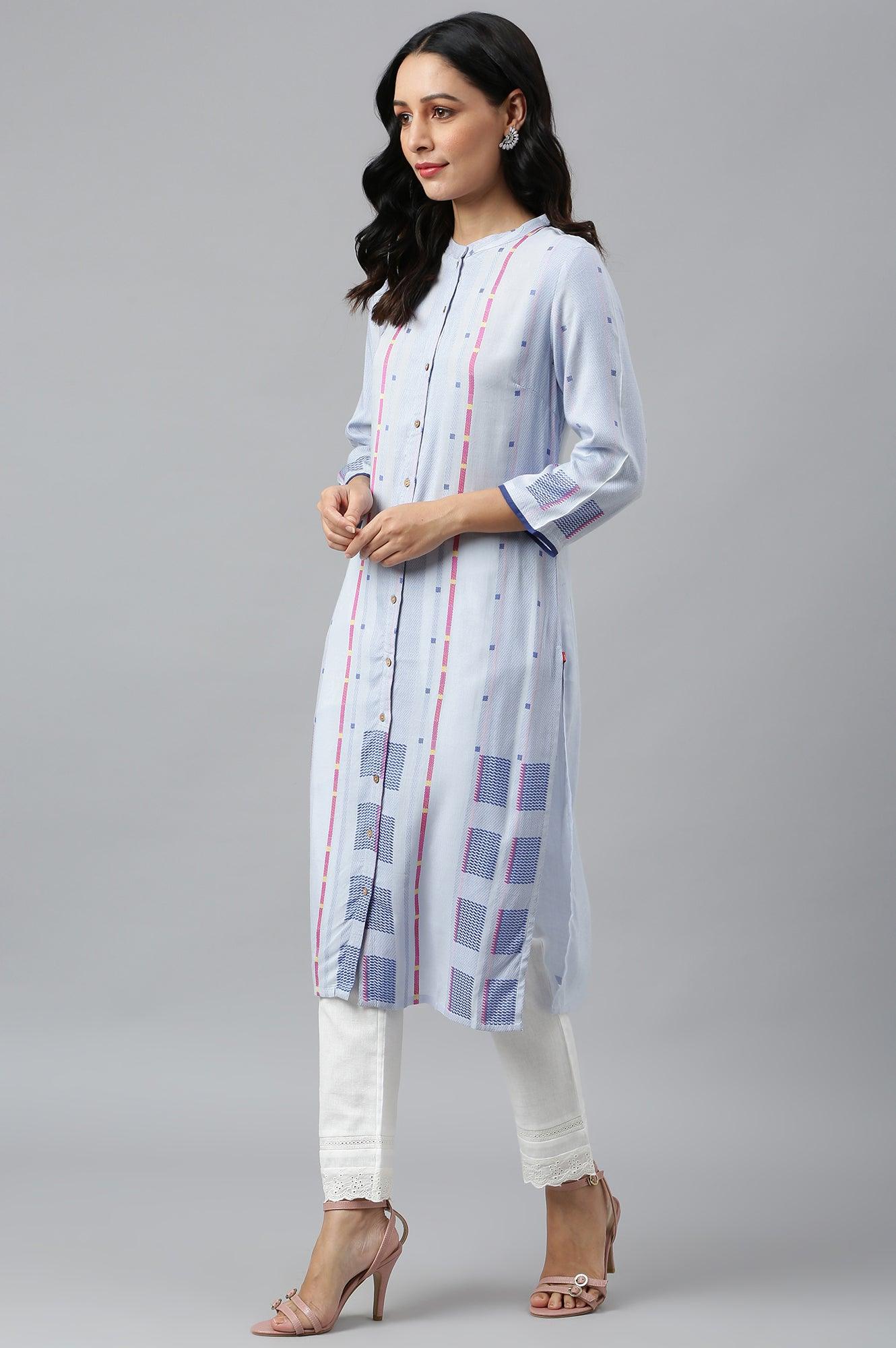 Light Blue Shirt kurta With Front Placket - Image 3