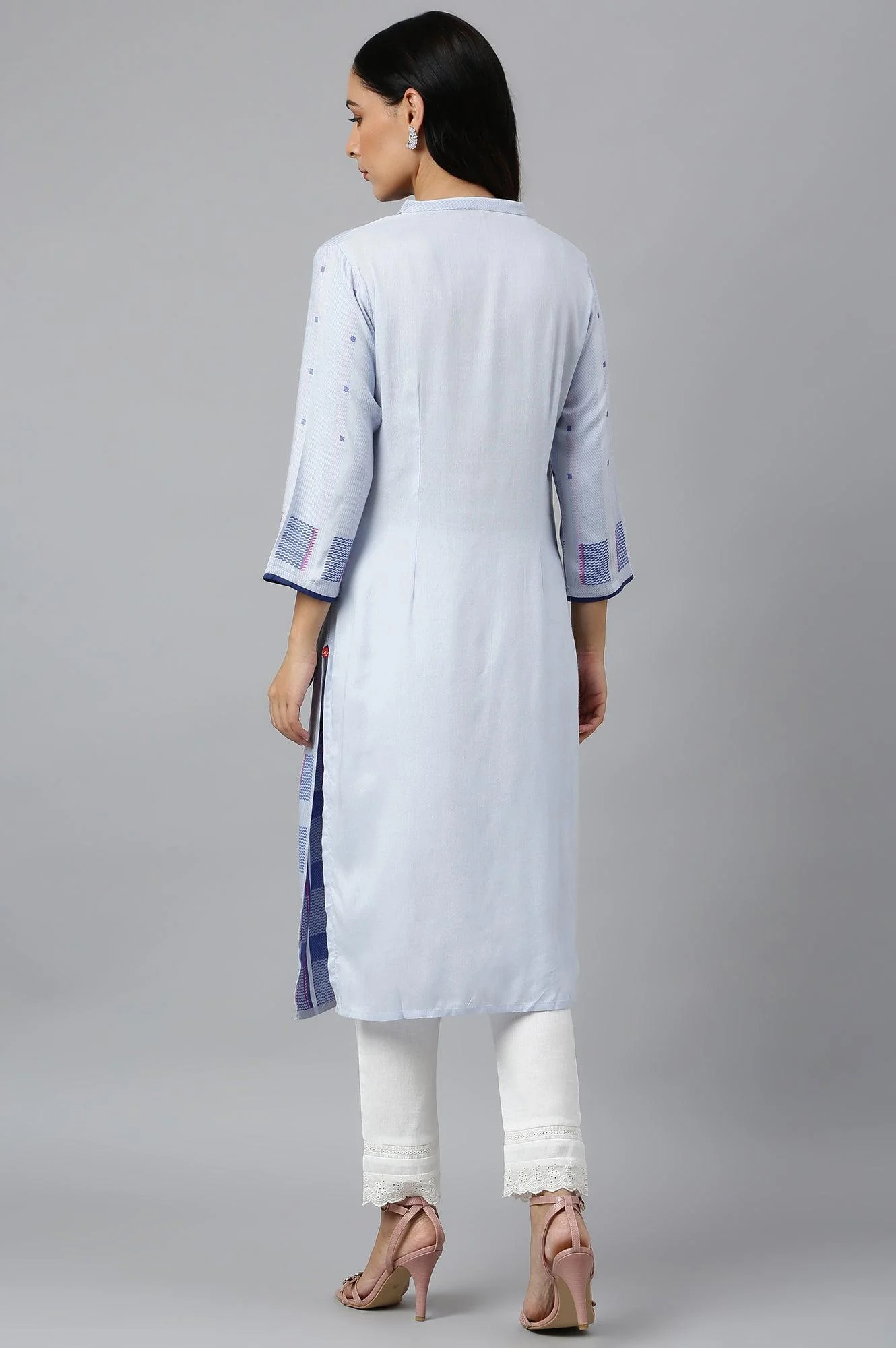 Light Blue Shirt kurta With Front Placket - Image 4