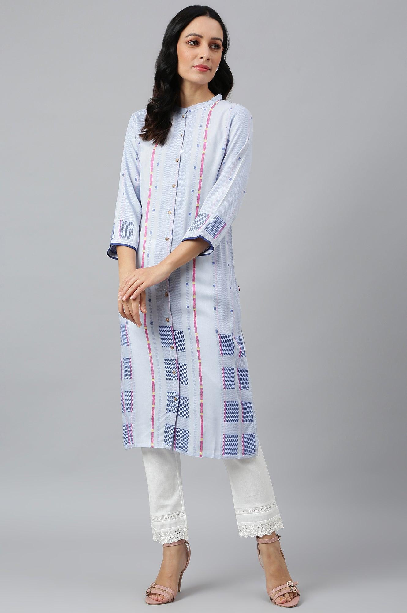 Light Blue Shirt kurta With Front Placket - Image 5