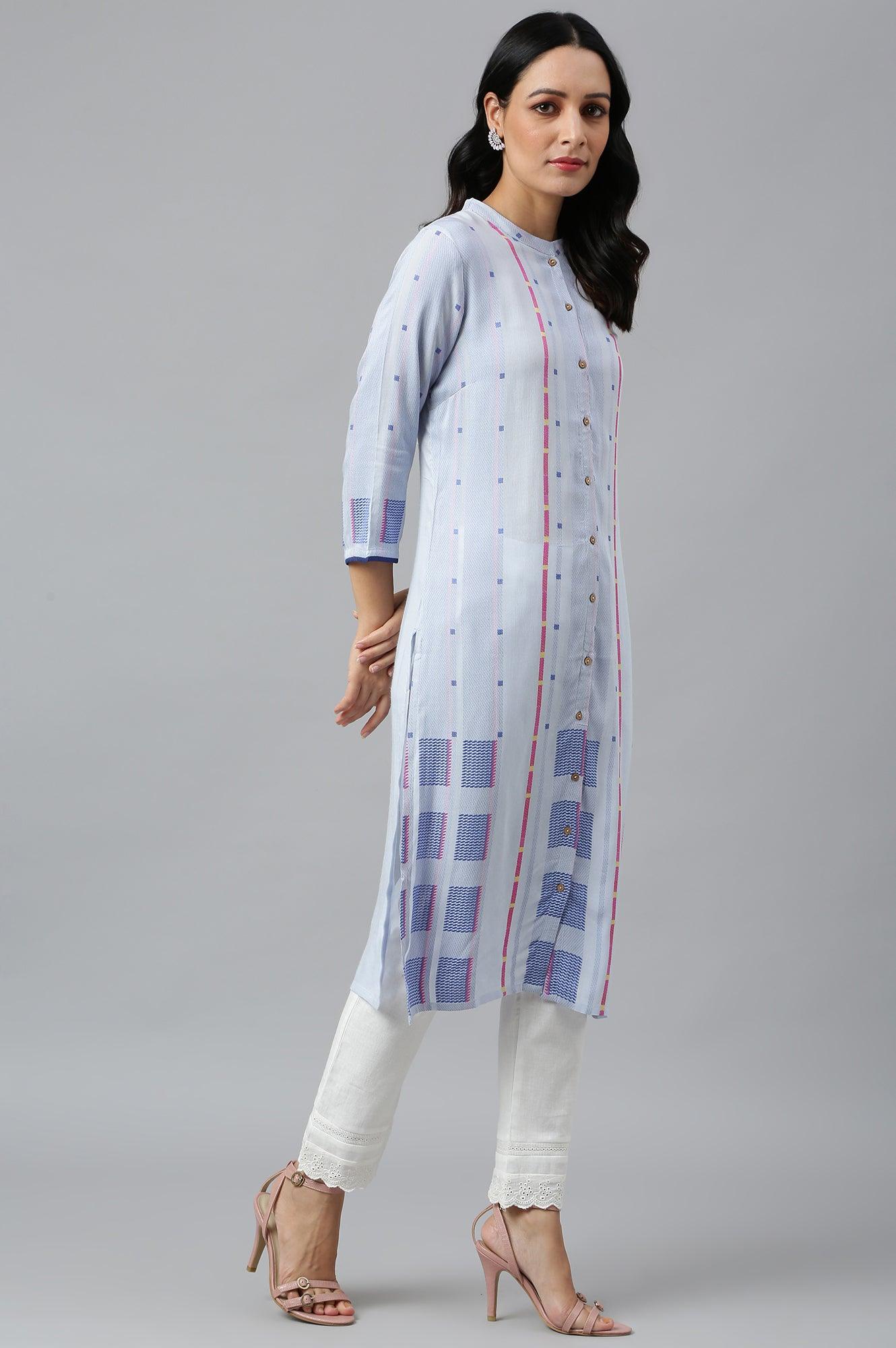 Light Blue Shirt kurta With Front Placket - Image 6