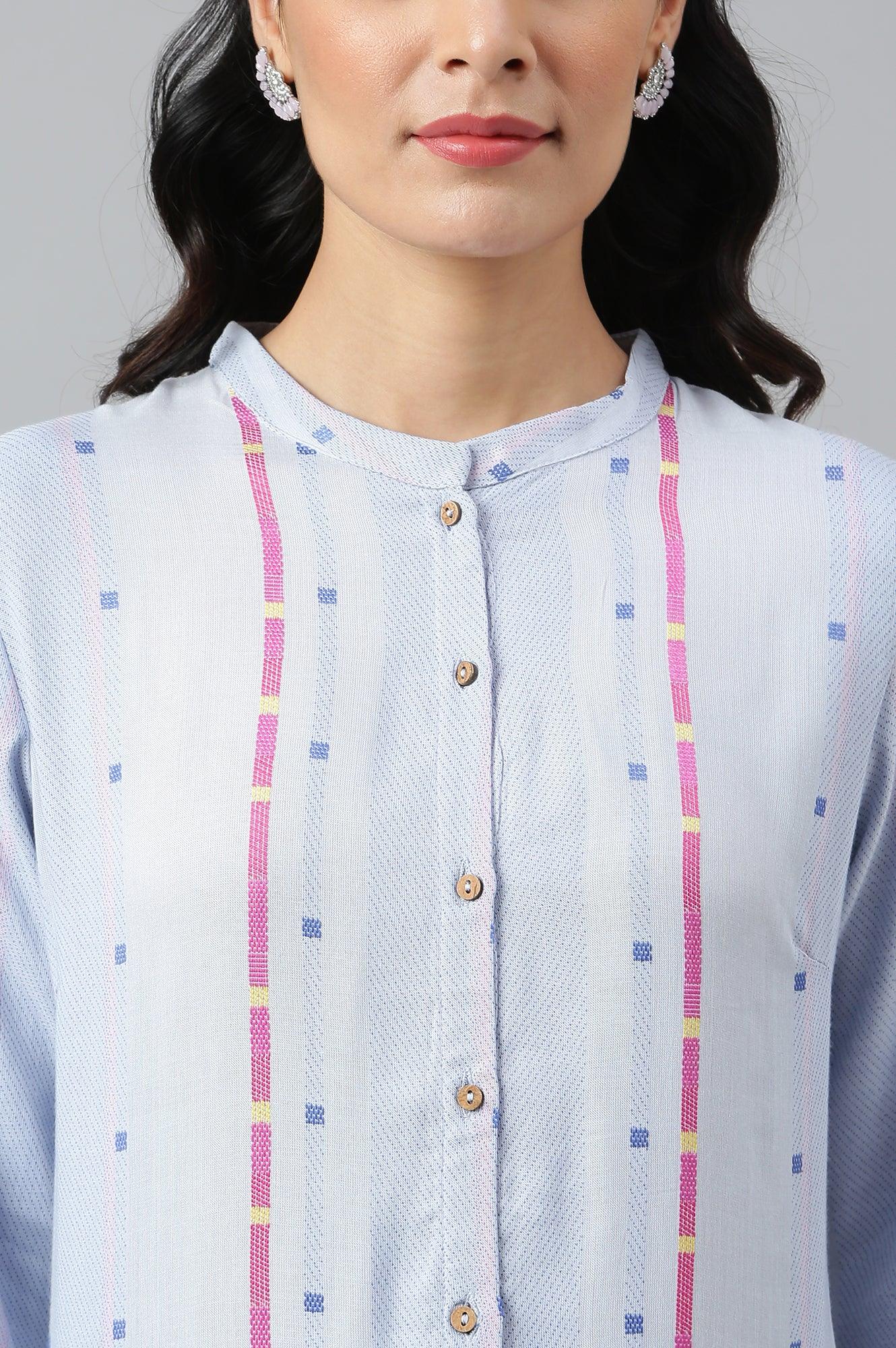 Light Blue Shirt kurta With Front Placket - Image 8