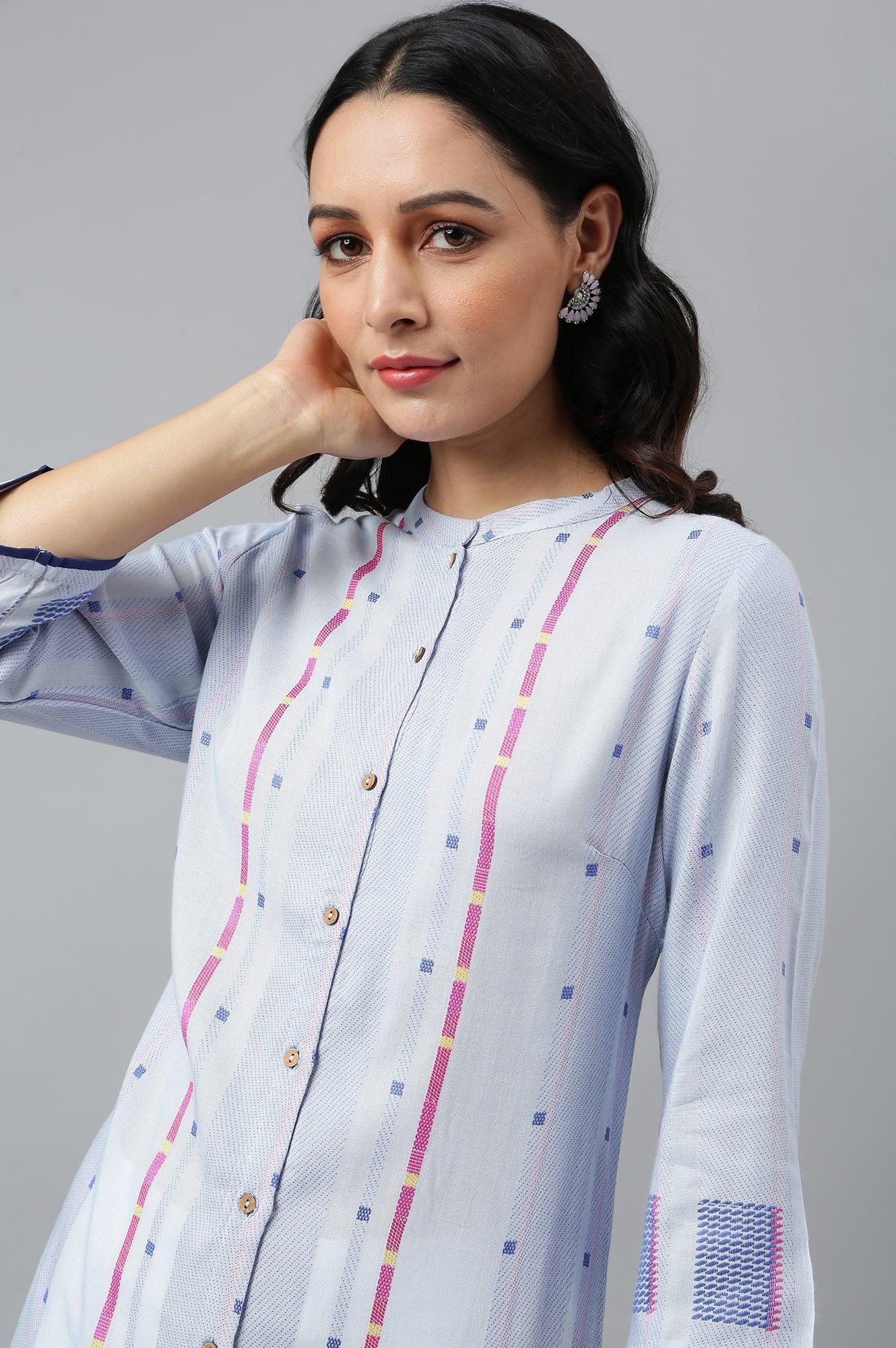 Light Blue Shirt kurta With Front Placket - Image 9