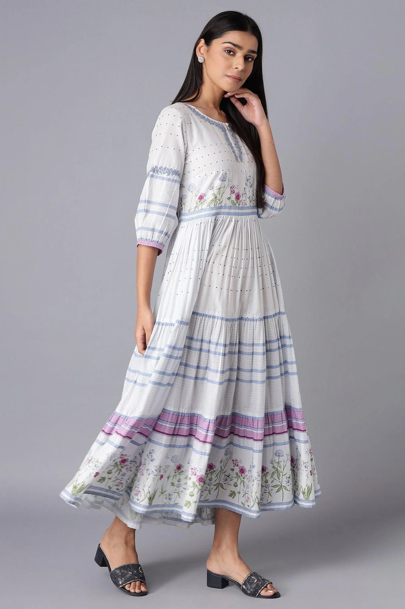 Light Blue Tiered Dress with Embroidery - Image 4