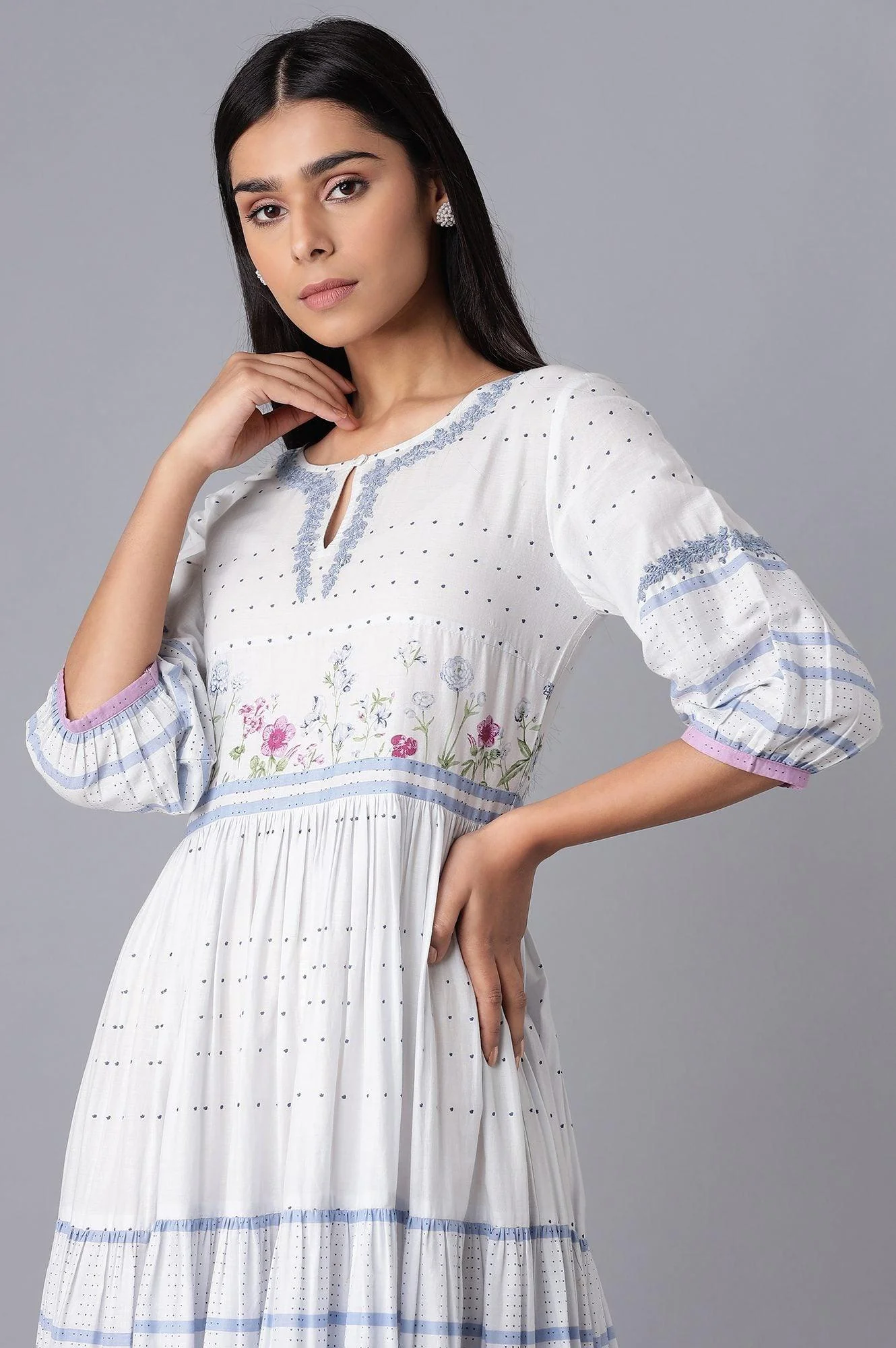 Light Blue Tiered Dress with Embroidery - Image 5