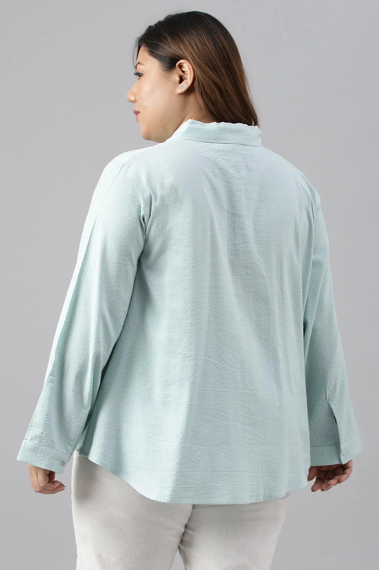 Light Blue Western Buton-Down Plus Size Top - Image 2