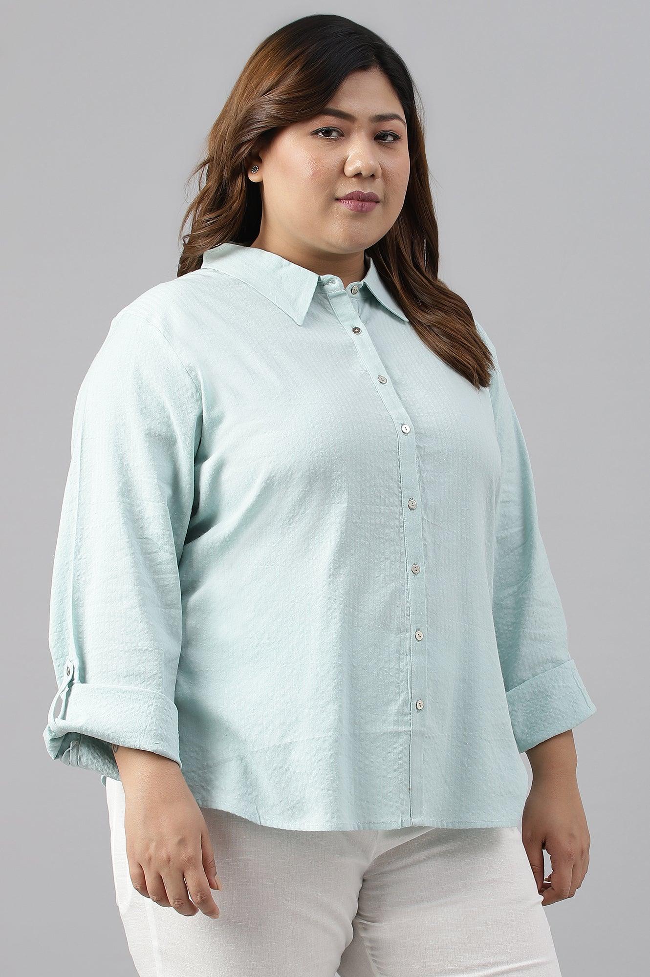 Light Blue Western Buton-Down Plus Size Top - Image 3