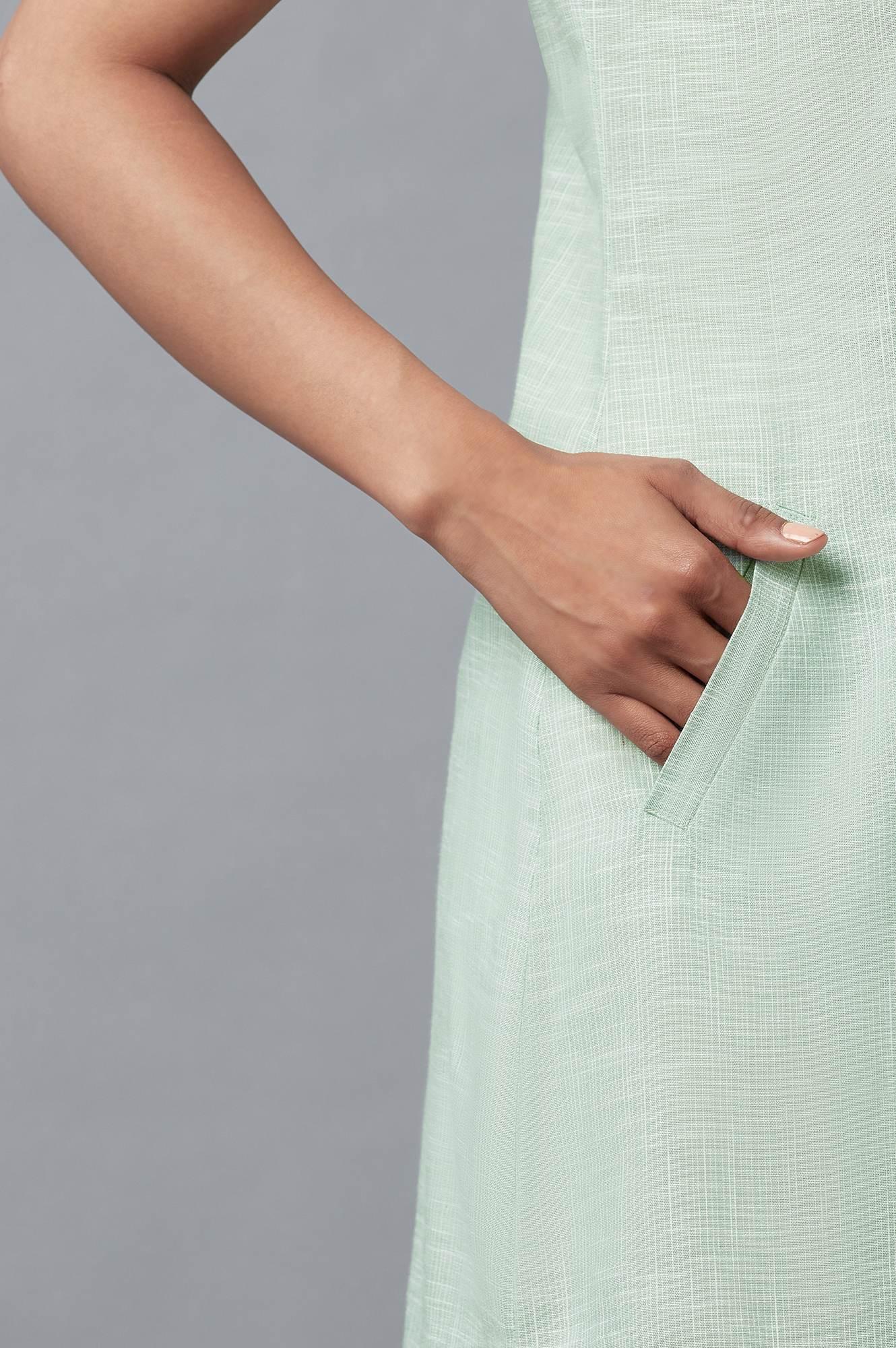 Light Green And Ecru Stripe Print Cotton Sleeveless Tunic - Image 7