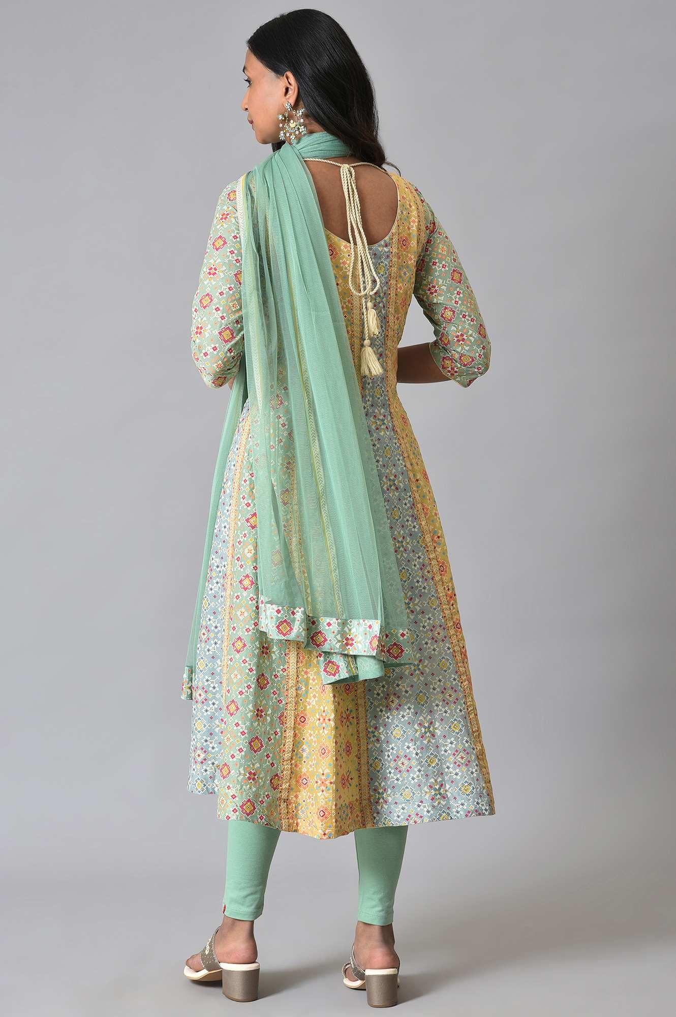 Light Green And Yellow Printer kurta Set - Image 2