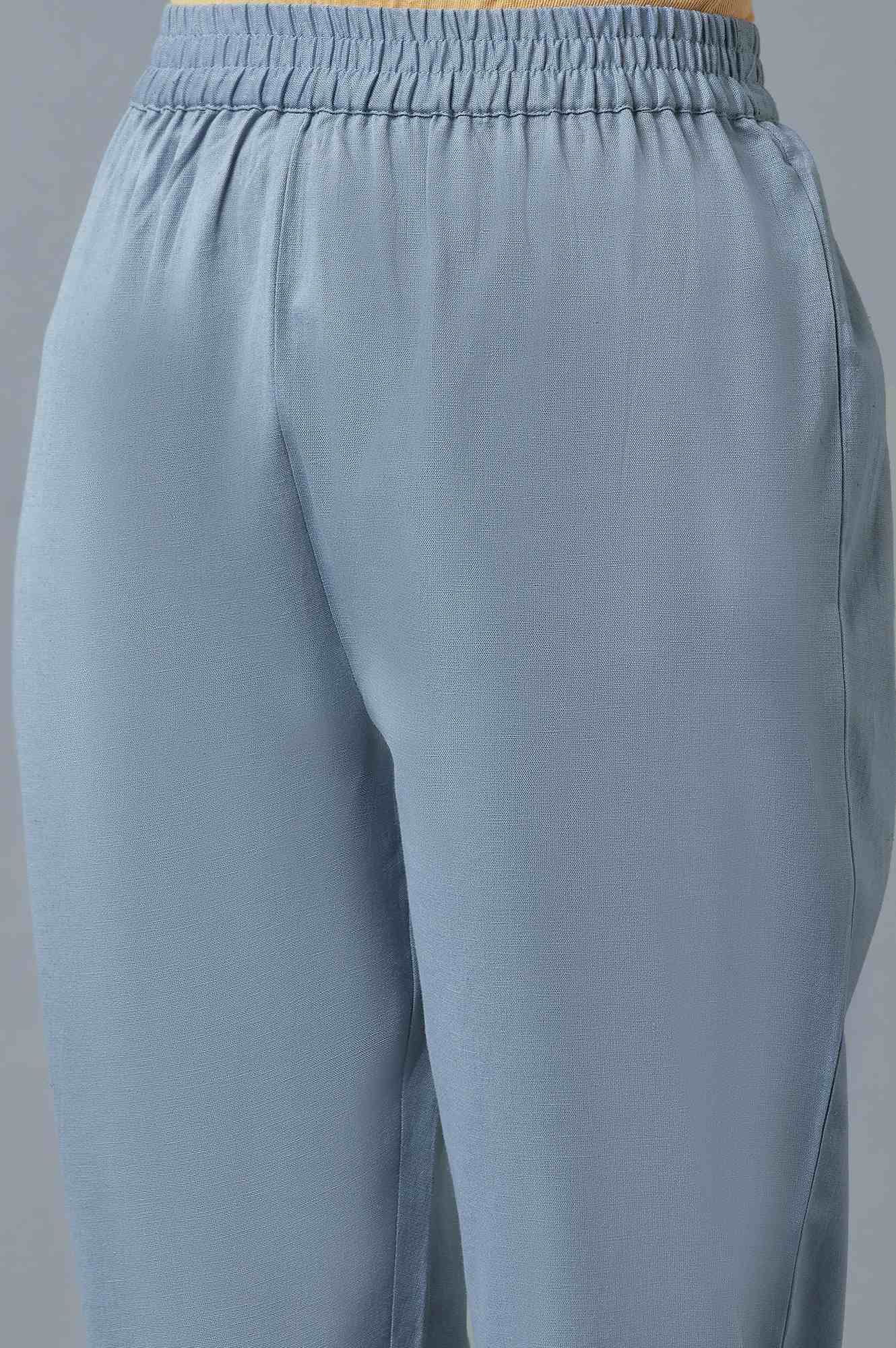 Light Green Cotton Dobby kurta With Blue Slim Pants And Dupatta - Image 7