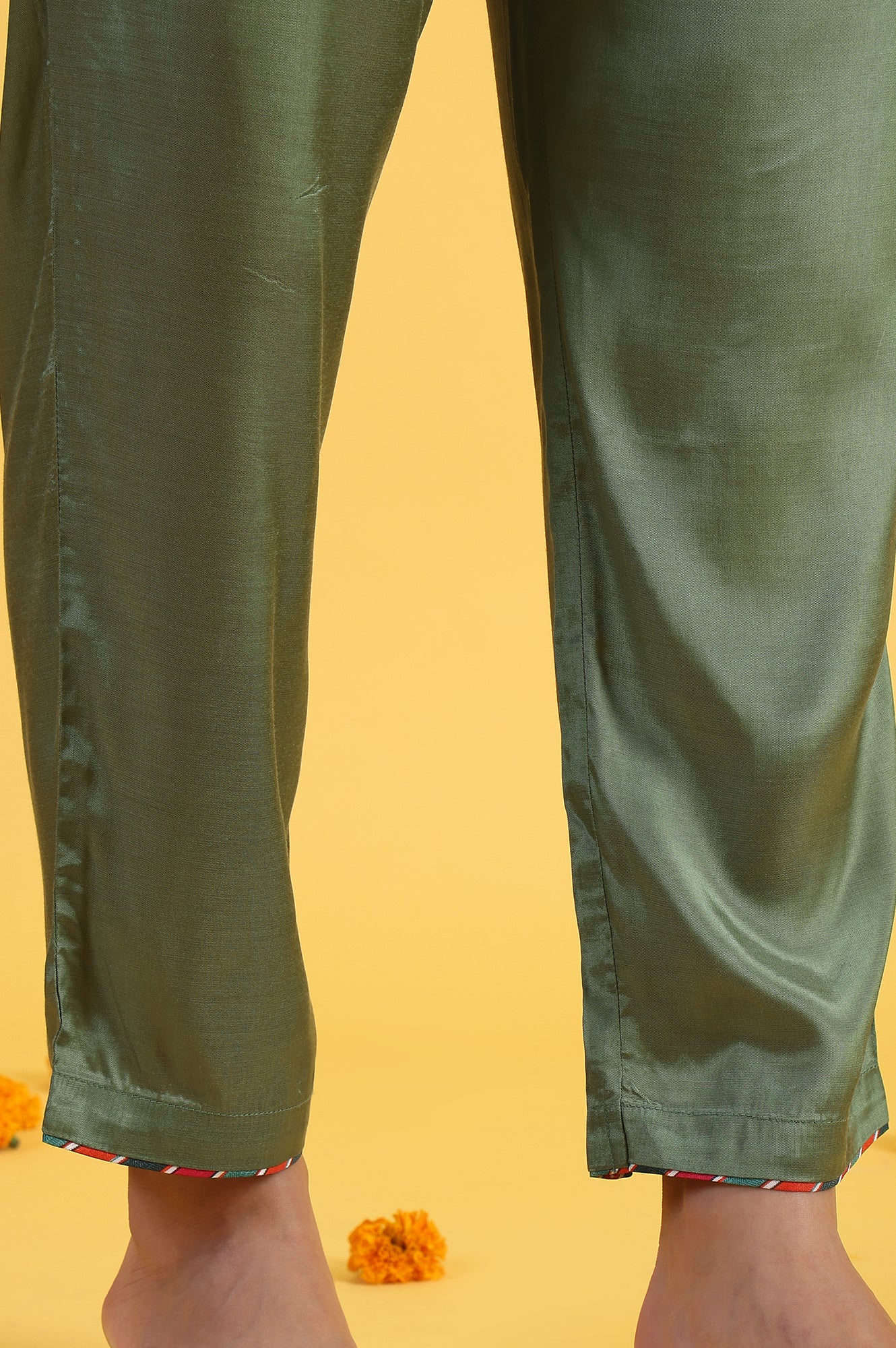 Light Green Embroidered Shantung Straight Kurta and Pants Co-ord Set - Image 18