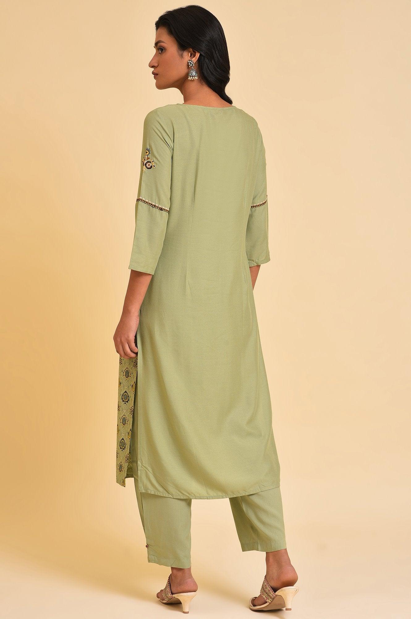 Light Green Embroidered Yoke Plus Size kurta - Image 2