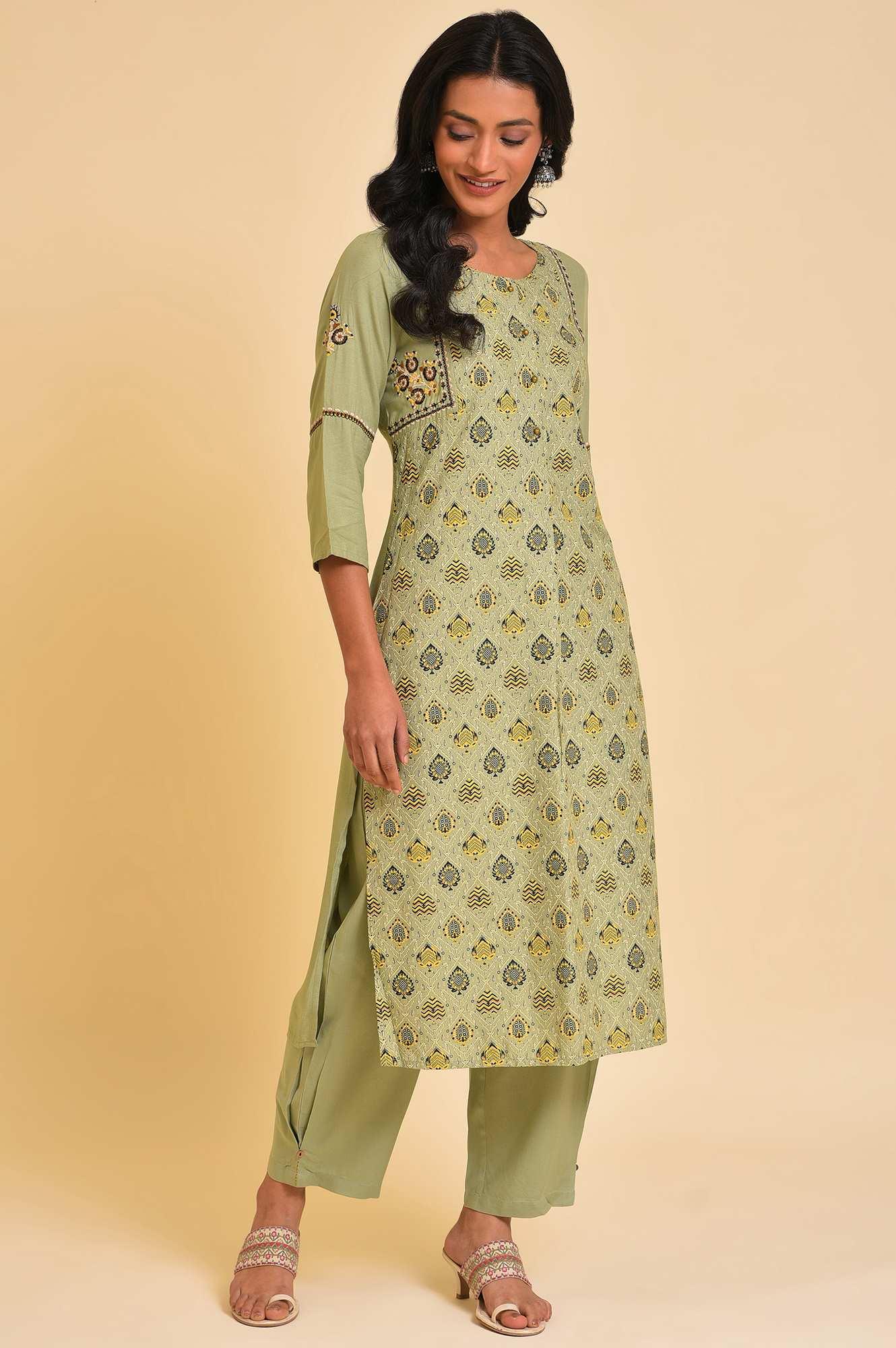 Light Green Embroidered Yoke Plus Size kurta - Image 6