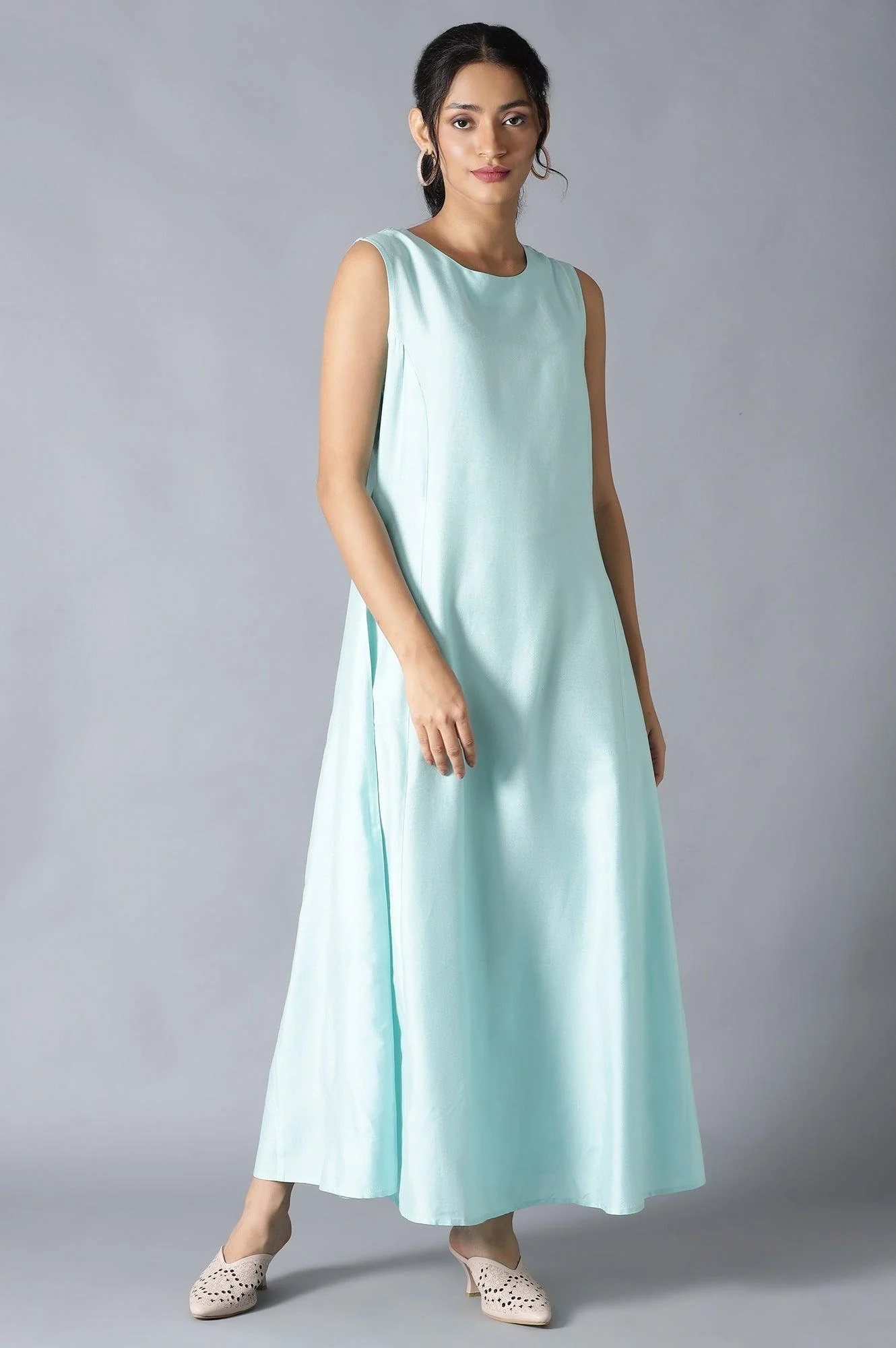 Light Green Floral Organza Dress With Inner - Image 6