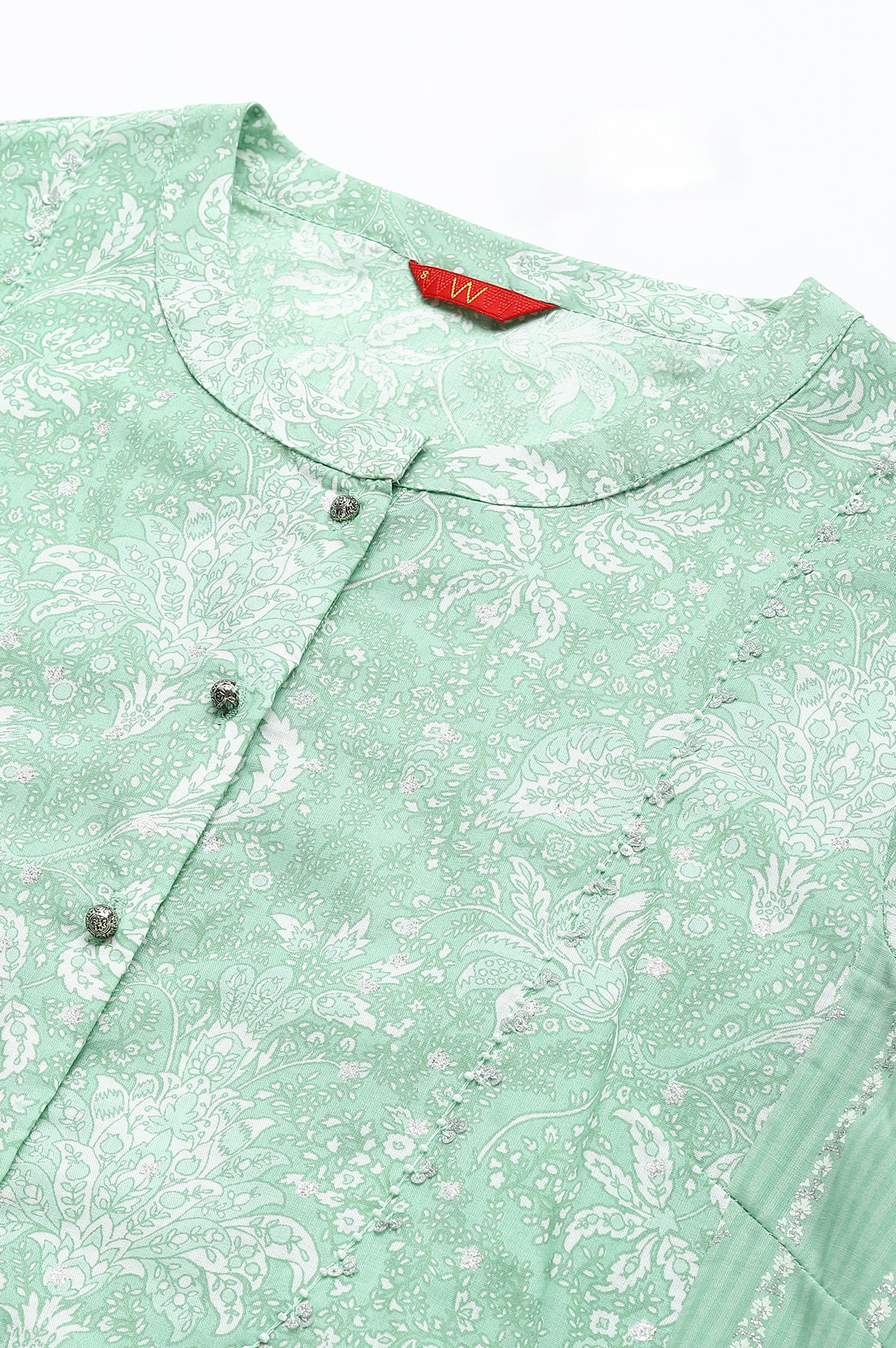 Light Green Floral Printed Button Down kurta - Image 2