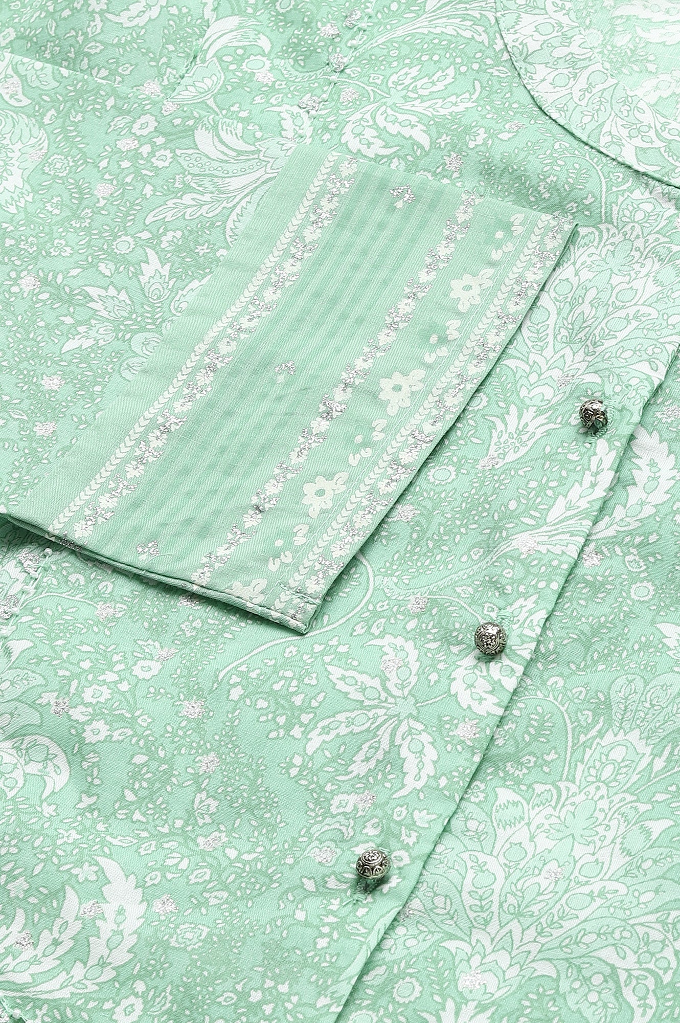 Light Green Floral Printed Button Down kurta - Image 7