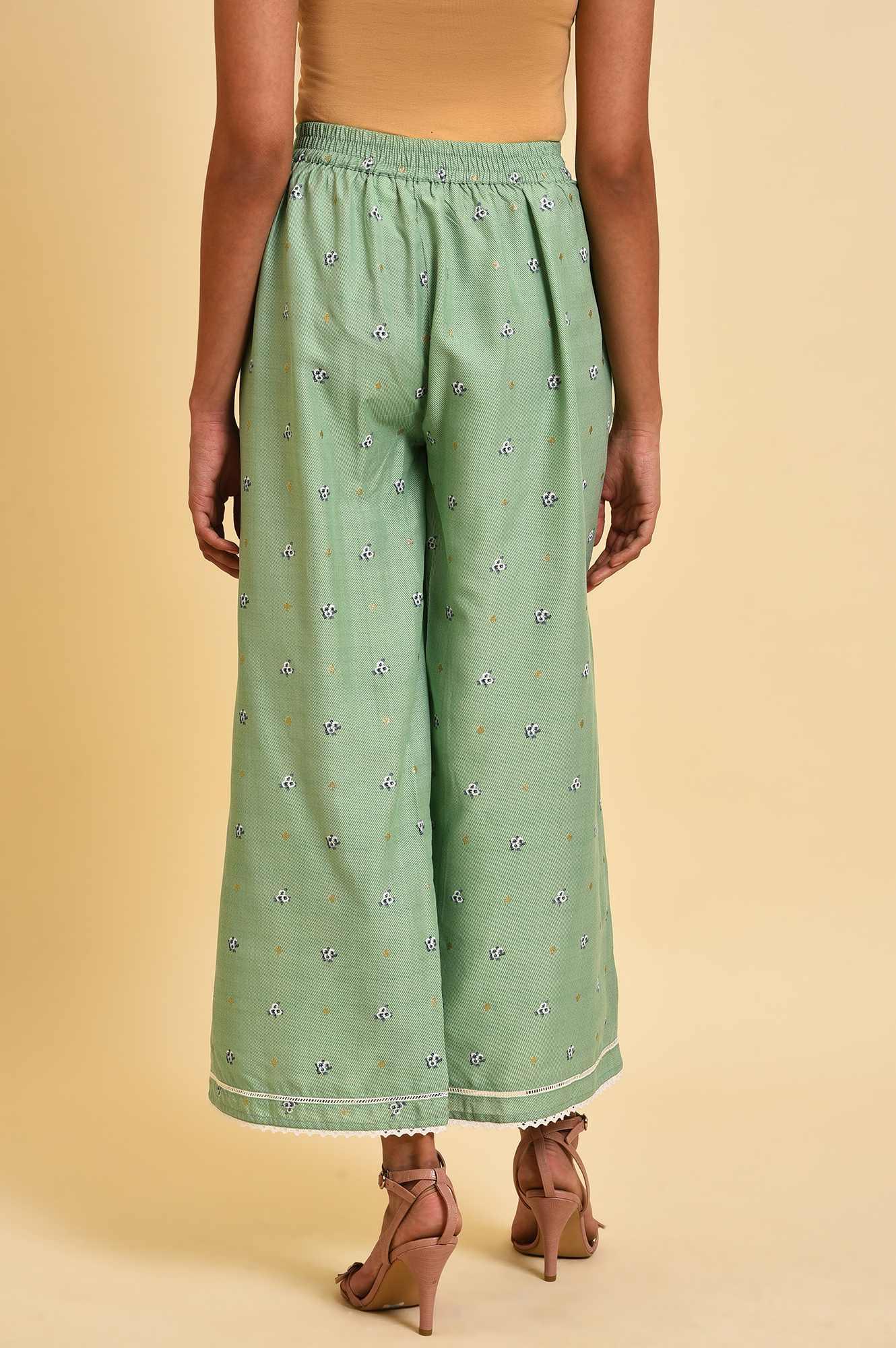 Light Green Floral Printed Parallel Pants - Image 2