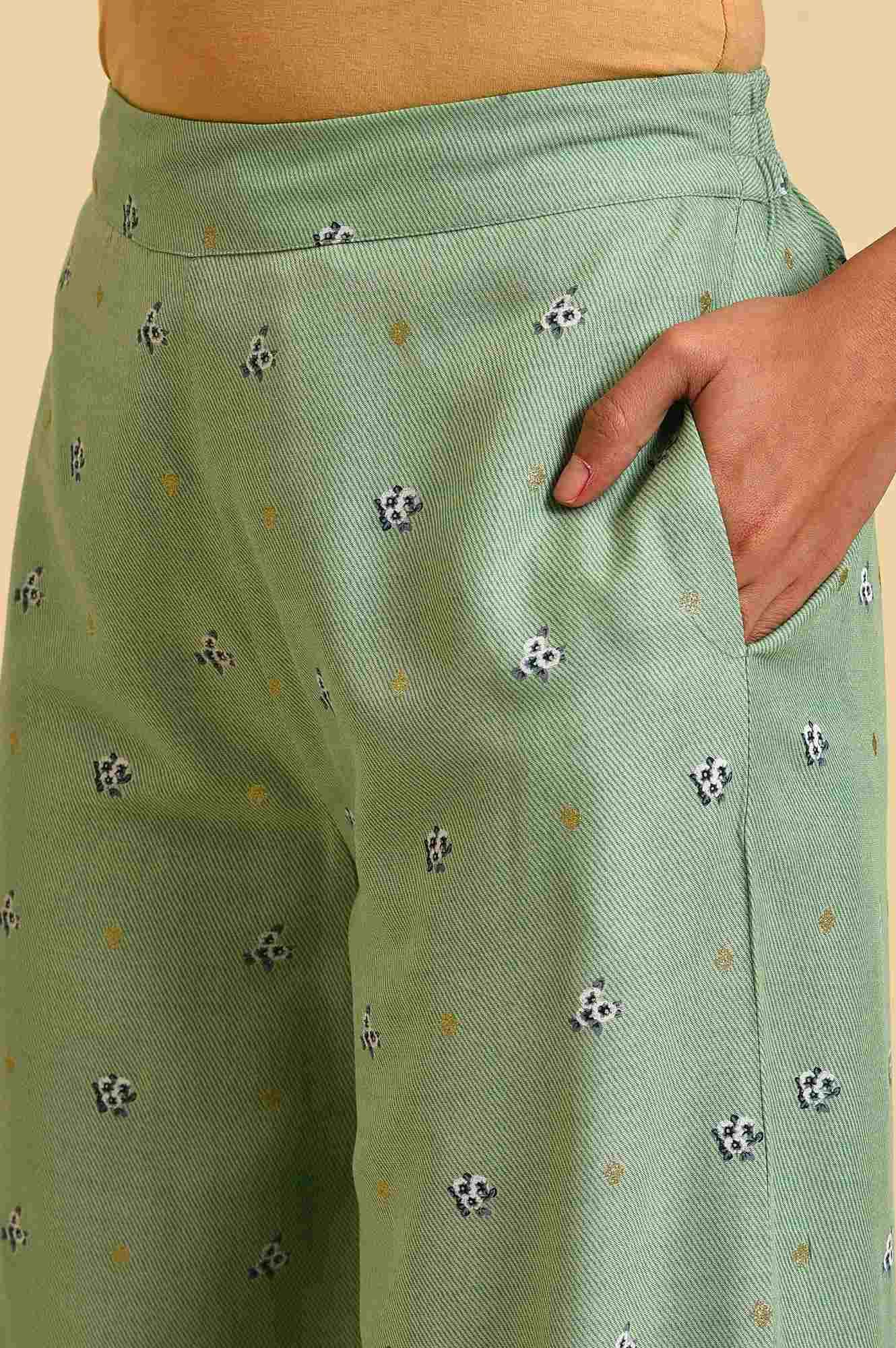 Light Green Floral Printed Parallel Pants - Image 7