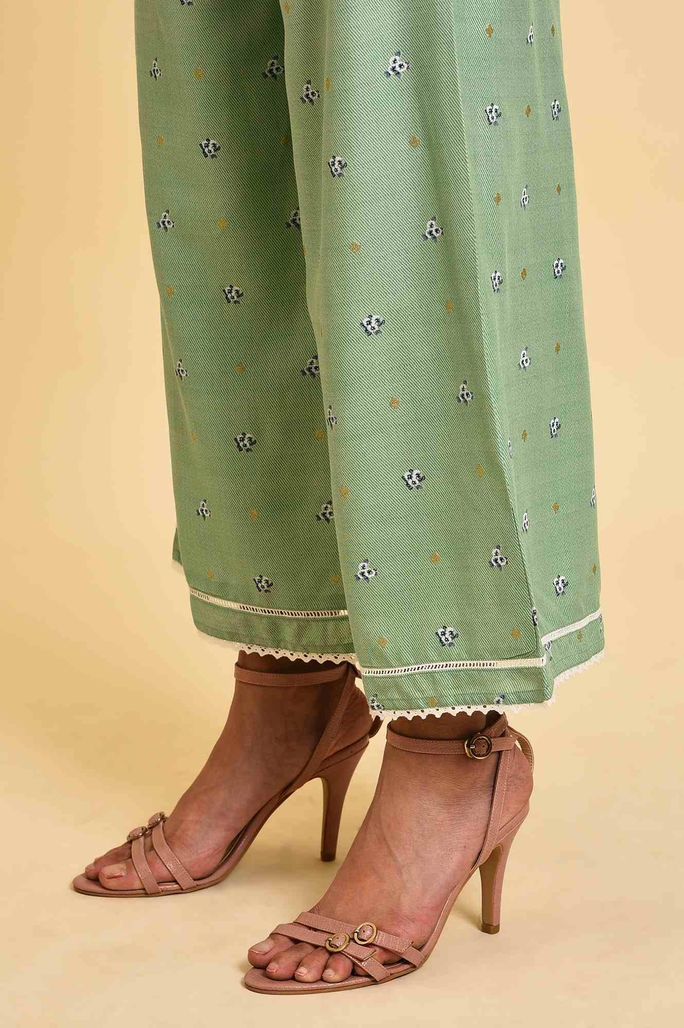Light Green Floral Printed Parallel Pants - Image 8