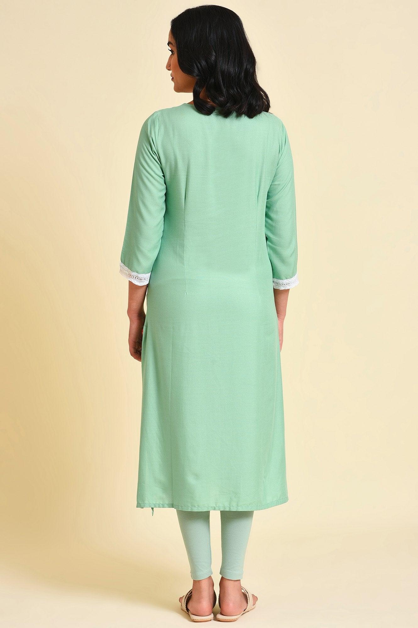 Light Green Glitter Printed Plus Size Straight kurta - Image 2