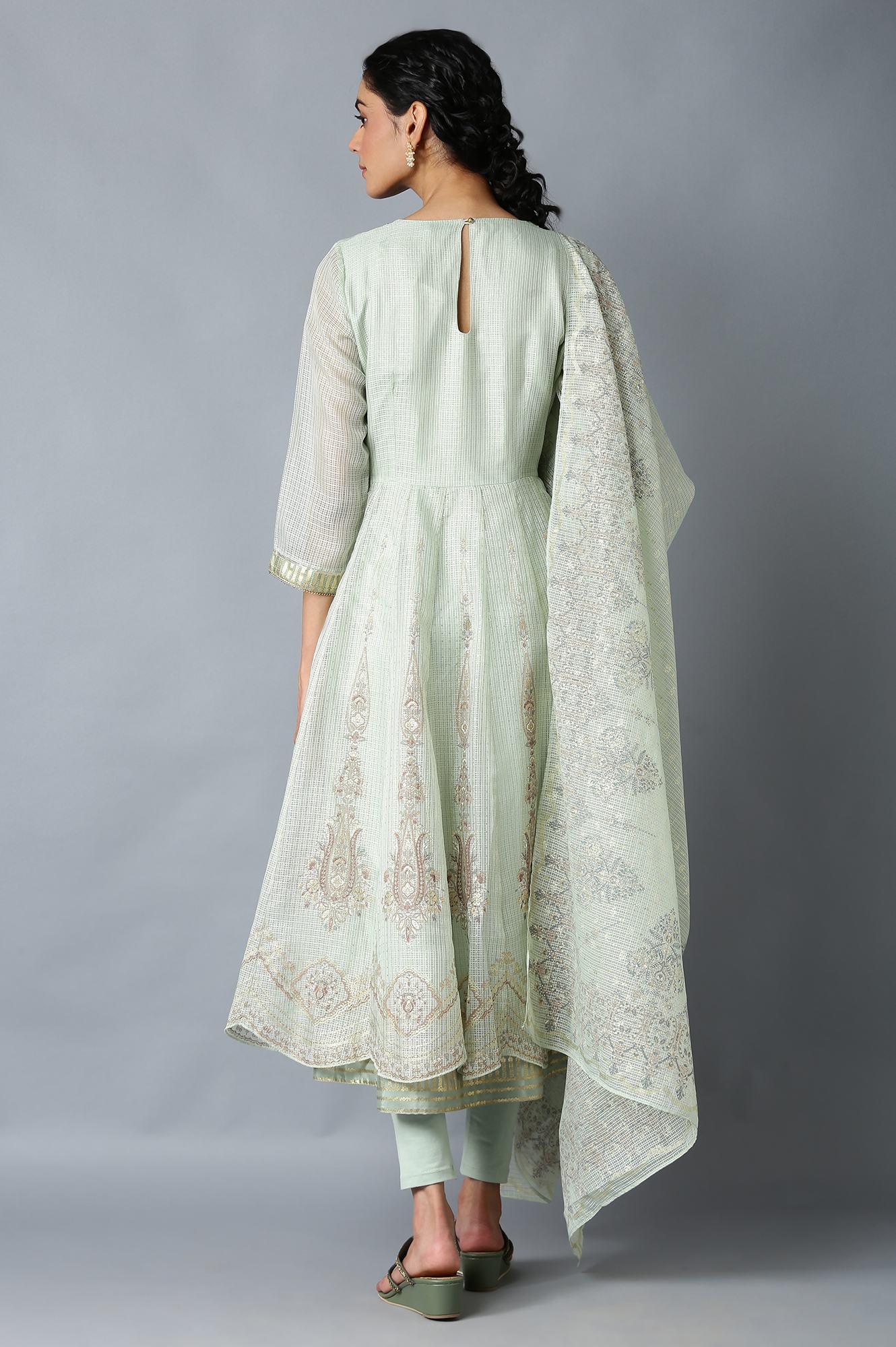 Light Green Heavy Festive Kota Anarkali kurta Set - Image 2