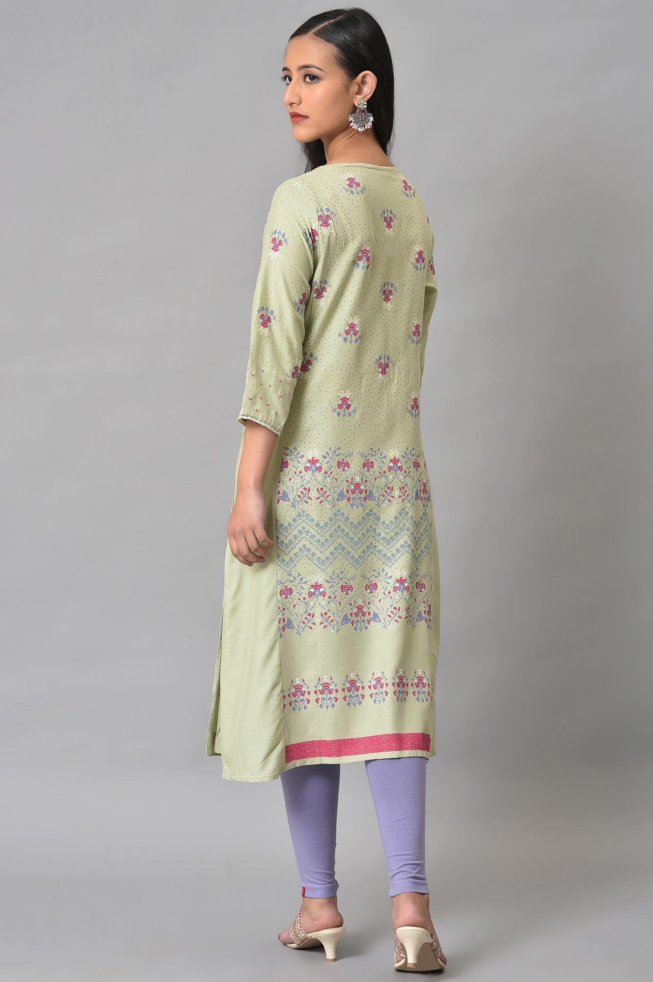 Light Green Mock Layer Printed Plus Size kurta - Image 2