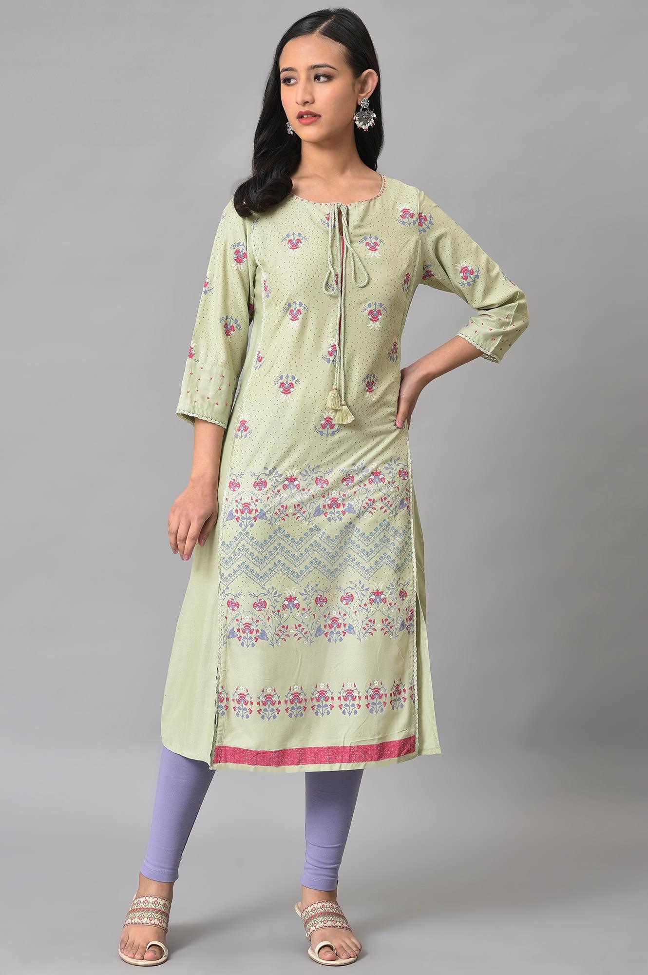 Light Green Mock Layer Printed Plus Size kurta - Image 6