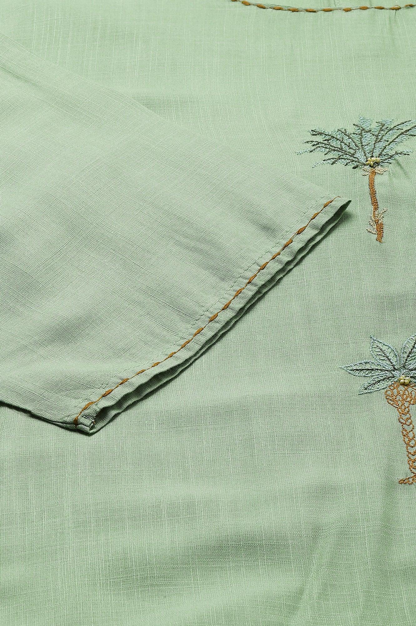 Light Green Plus Size Embroidered kurta With Printed Parallel Pants And Dupatta - Image 10