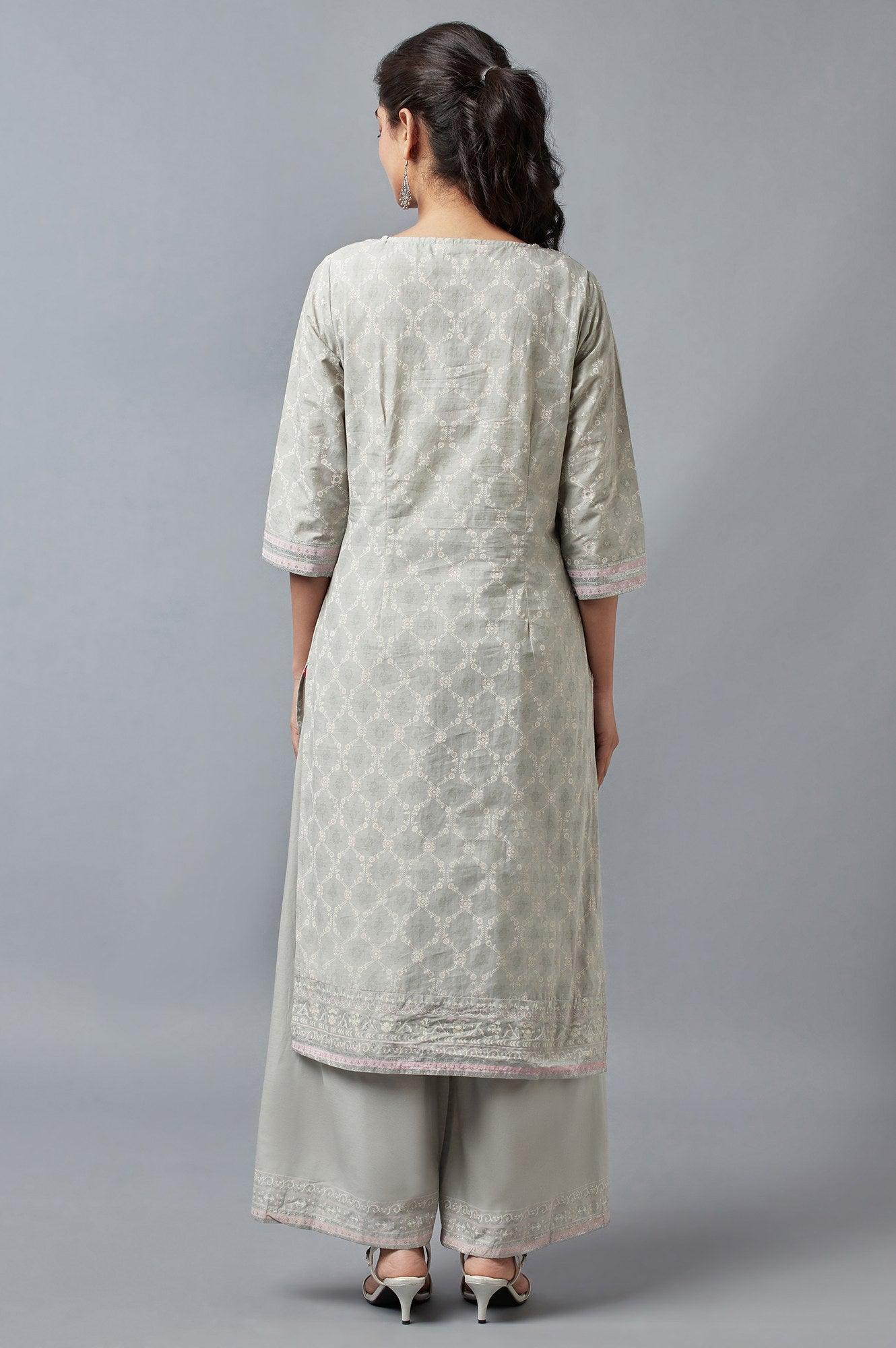 Light Green Printed kurta with Parallel Pants - Image 2