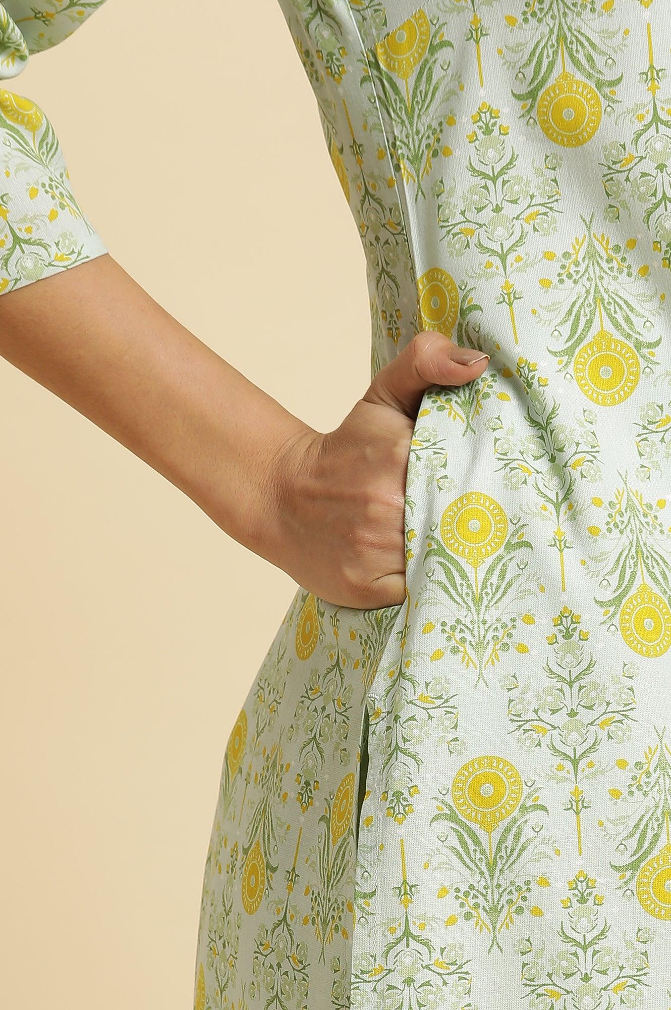 Light Green Floral Printed Rayon Straight Kurta - Image 7