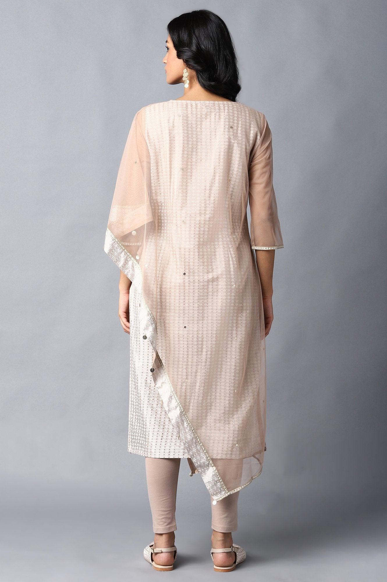 Light Grey Gotta Patti Saree kurta With Tights - Image 2