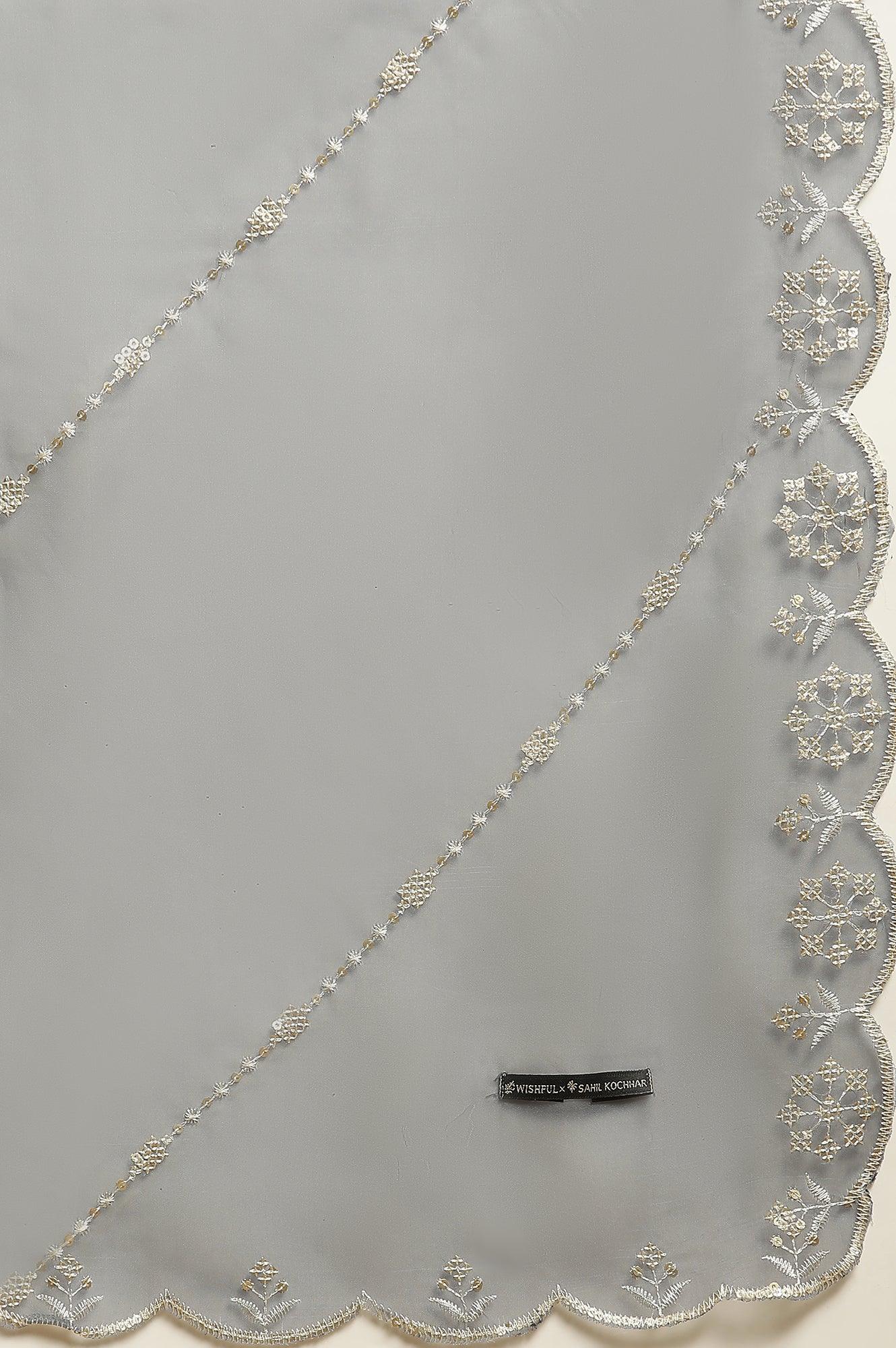 Light Grey Heavy Embroidered Anarkali Kurta, Pants And Dupatta Set - Image 10