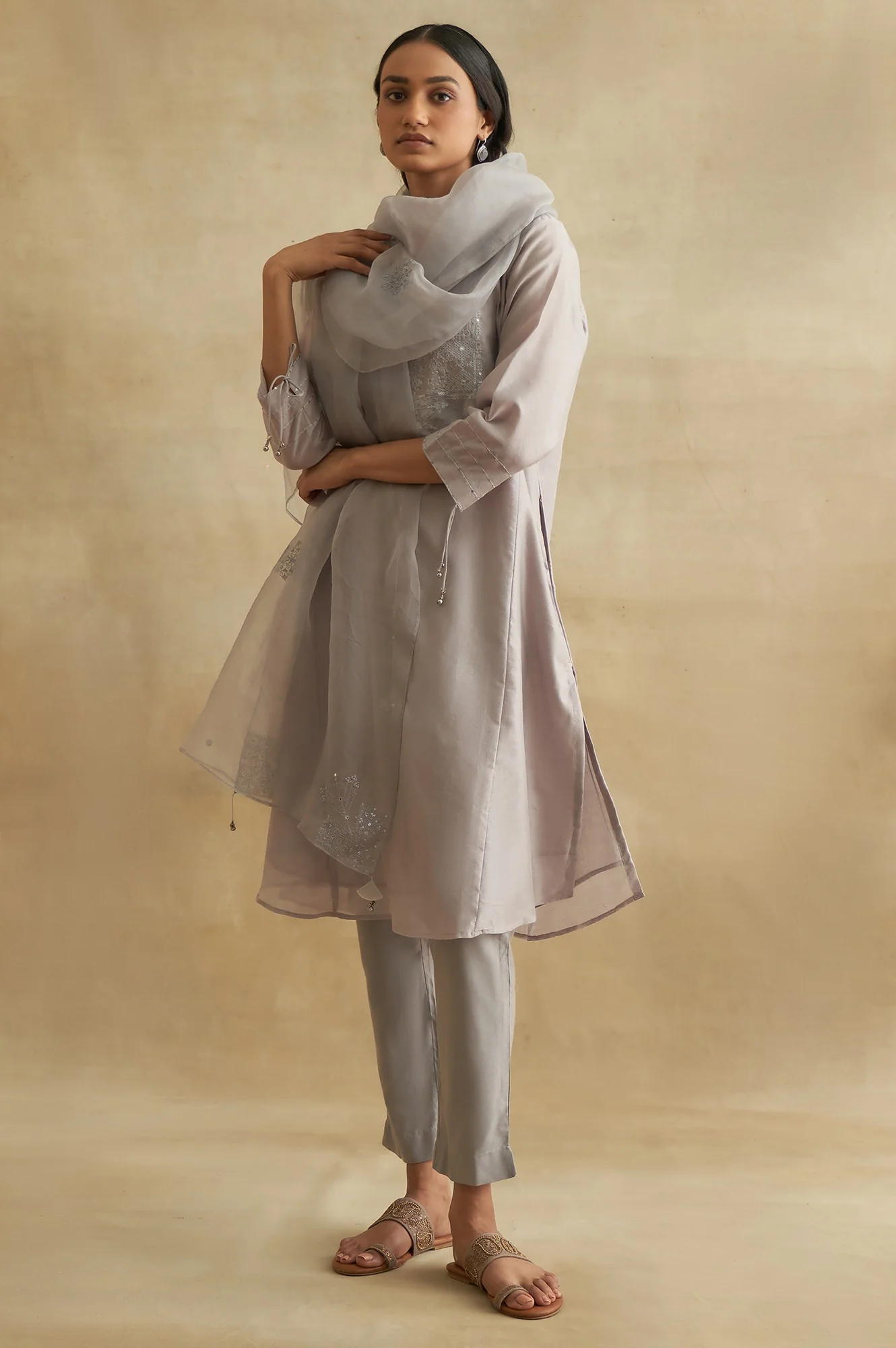 Light Grey Solid Slim Pants - Image 5