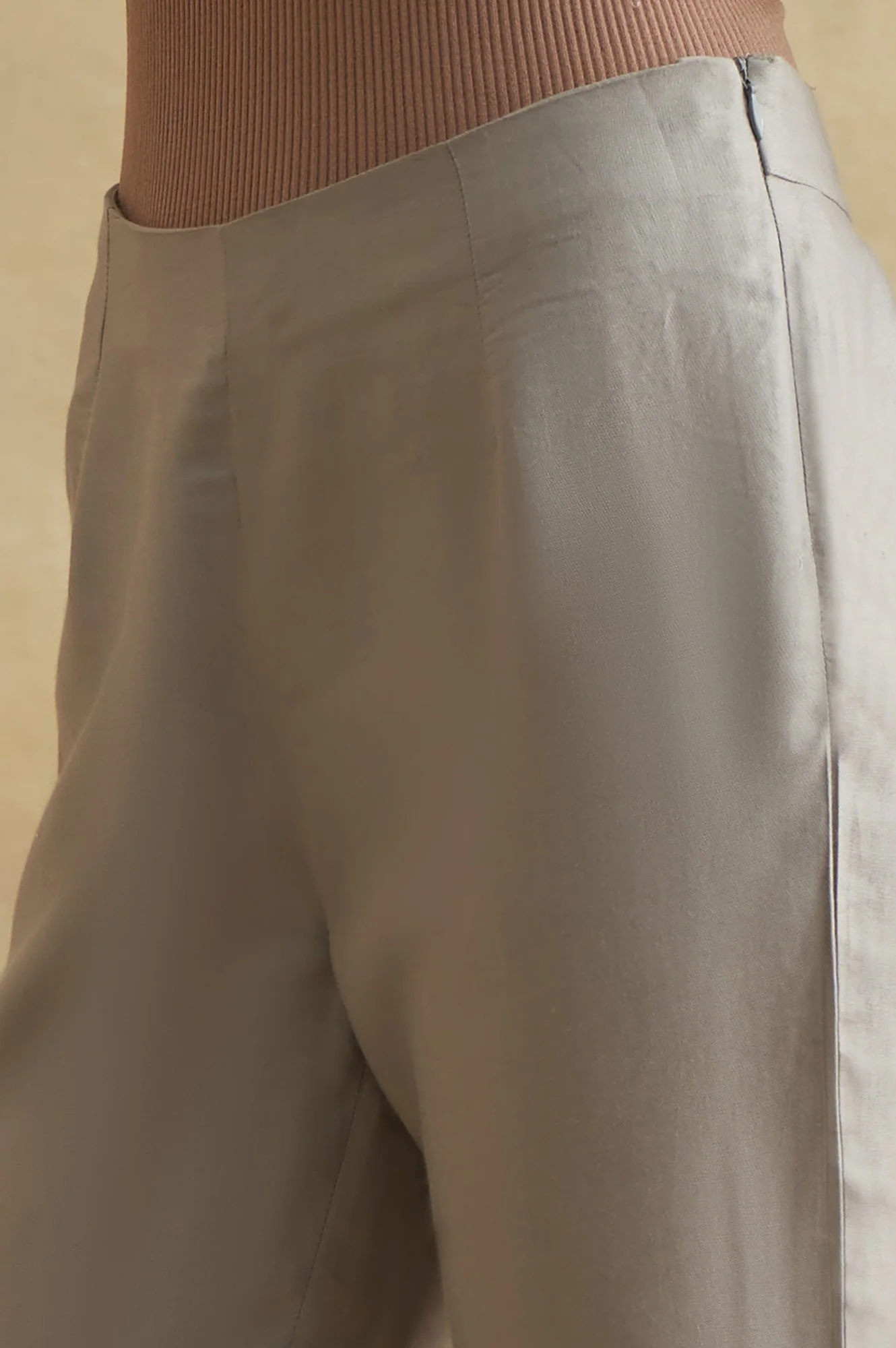 Light Grey Solid Slim Pants - Image 6