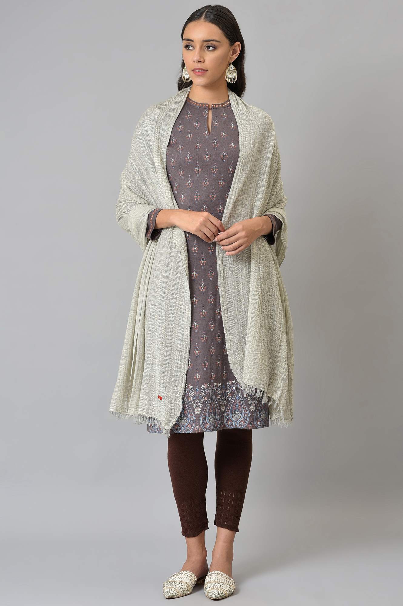 Light Grey Solid Winter Shawl - Image 2