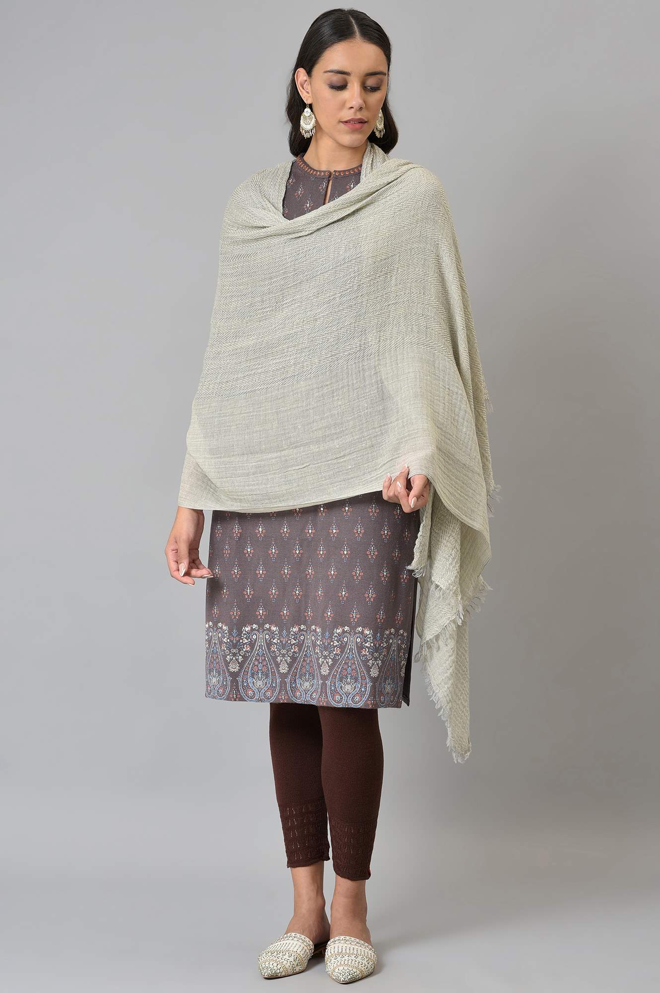 Light Grey Solid Winter Shawl - Image 3