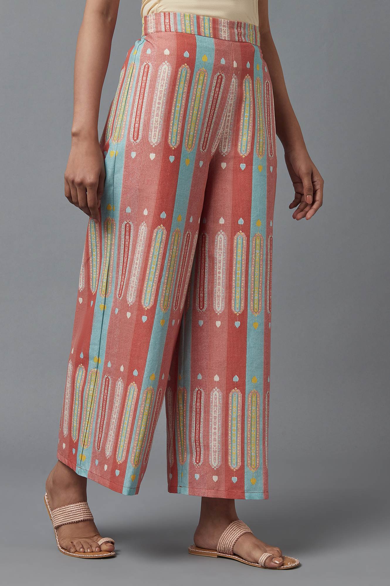 Light Orange Floral Printed Lace Rayon A-Line Kurta and Parallel Pant Set - Image 4