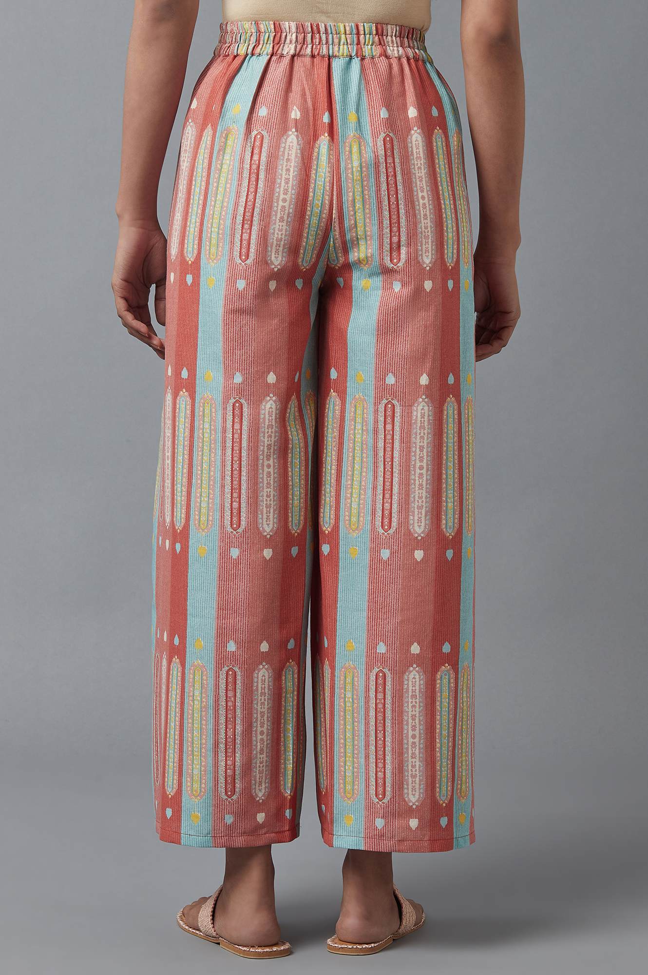 Light Orange Floral Printed Lace Rayon A-Line Kurta and Parallel Pant Set - Image 6