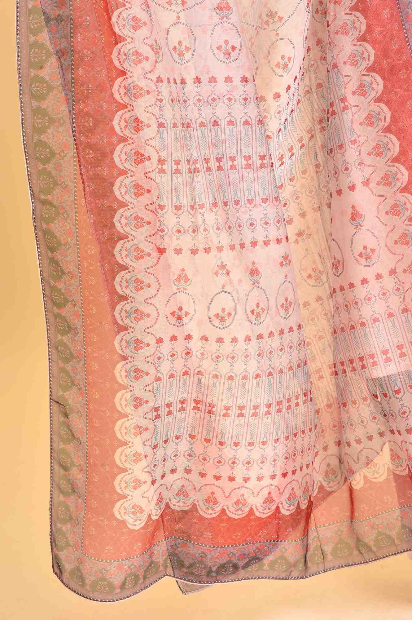 Light Pink Embroidered Kurta, Pants And Dupatta Set - Image 10