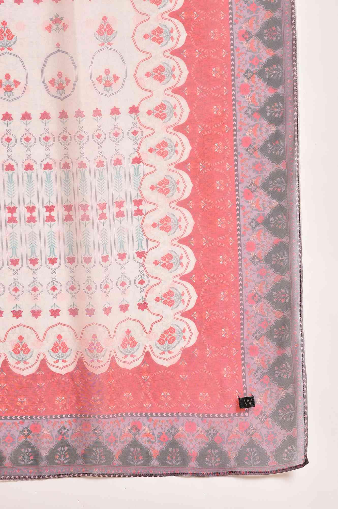 Light Pink Embroidered Kurta, Pants And Dupatta Set - Image 11
