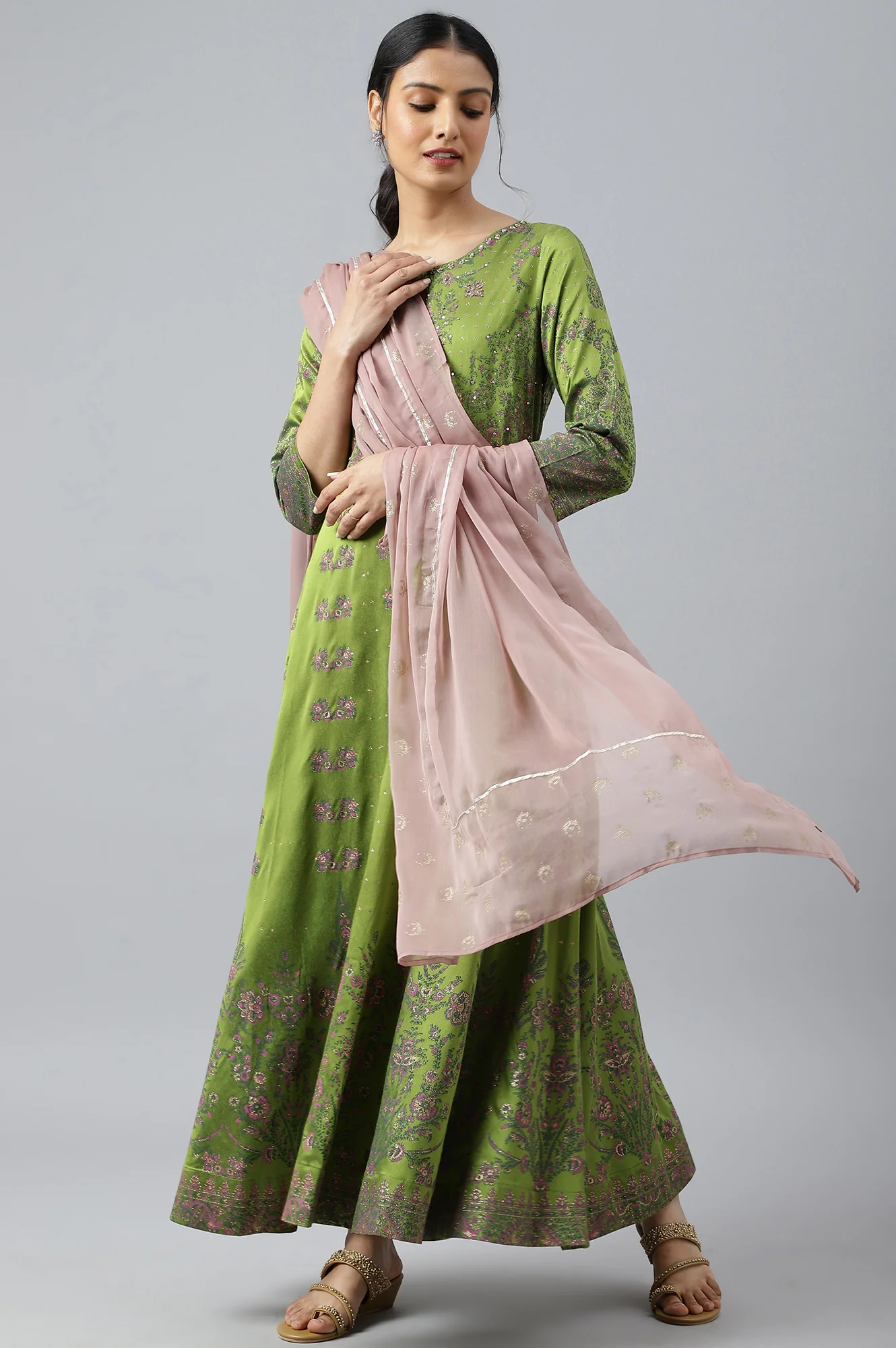 Light Pink Festive Paisley Print Dupatta - Image 3