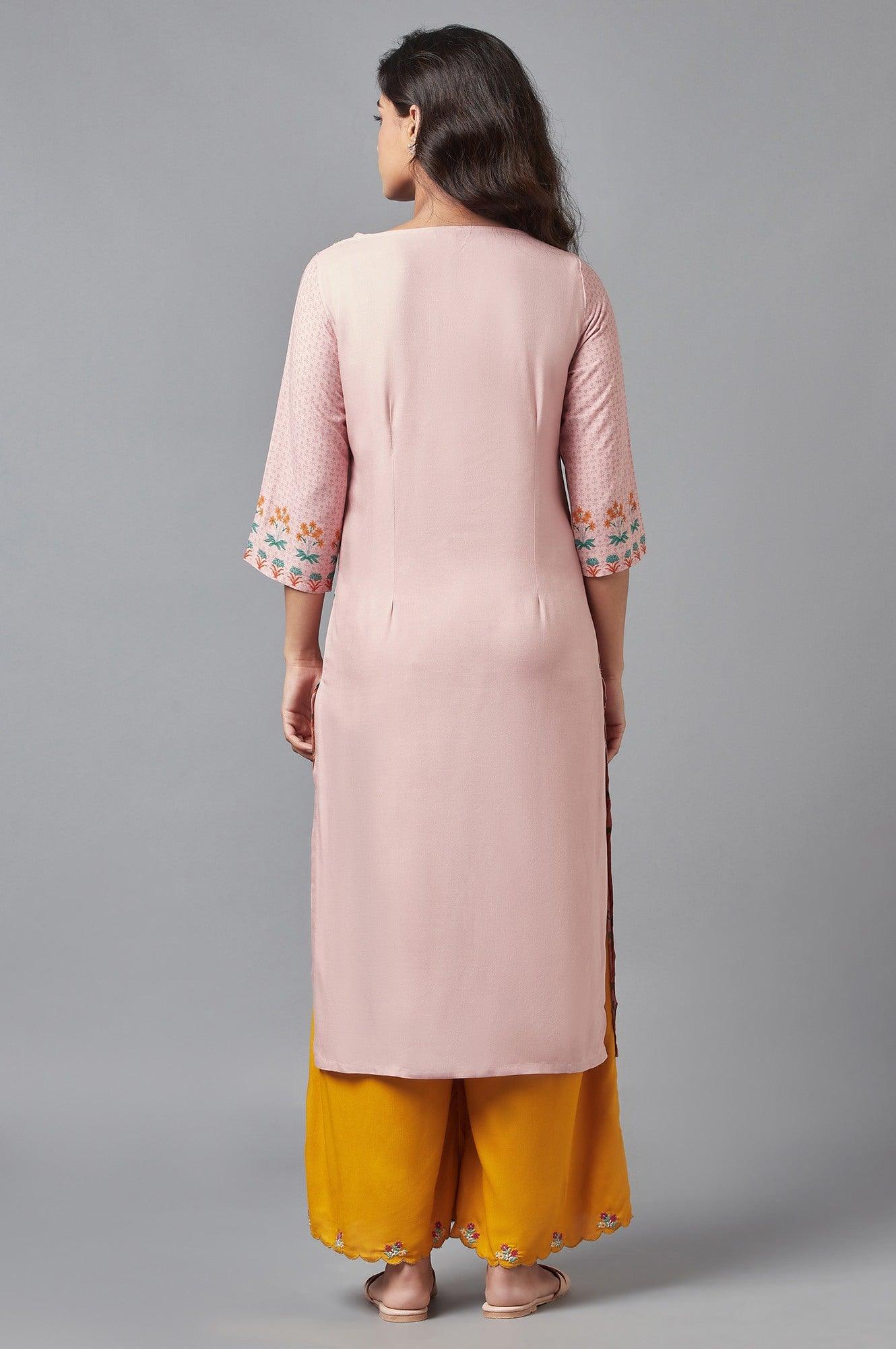 Light Pink Floral kurta with Sequin Work - Image 2