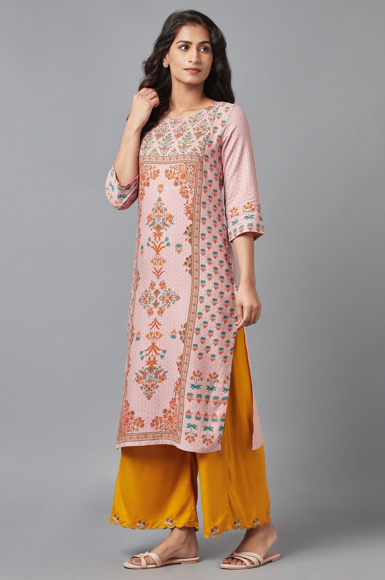 Light Pink Floral kurta with Sequin Work - Image 3