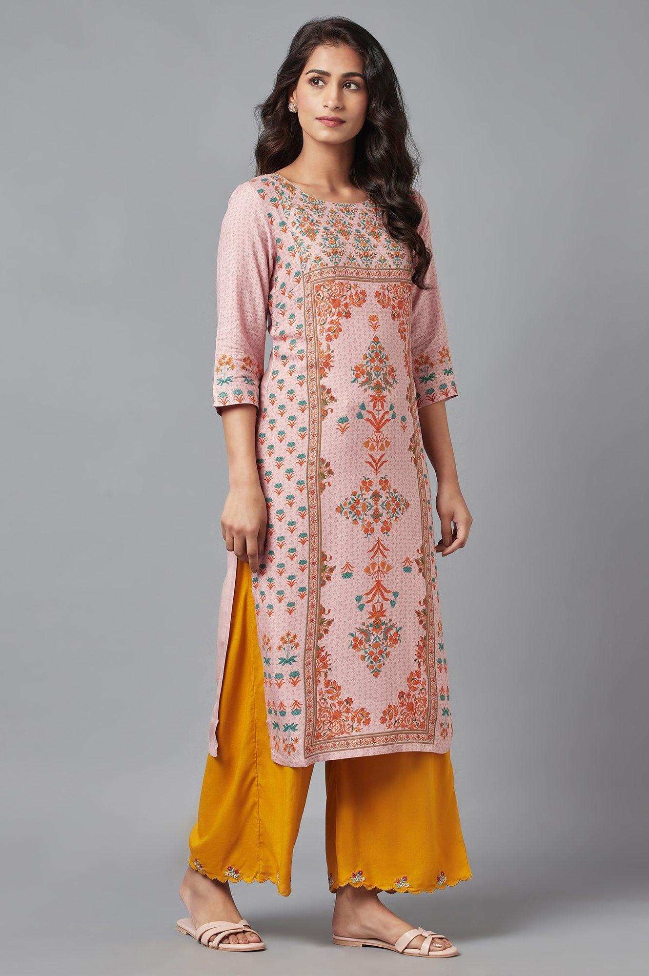Light Pink Floral kurta with Sequin Work - Image 4