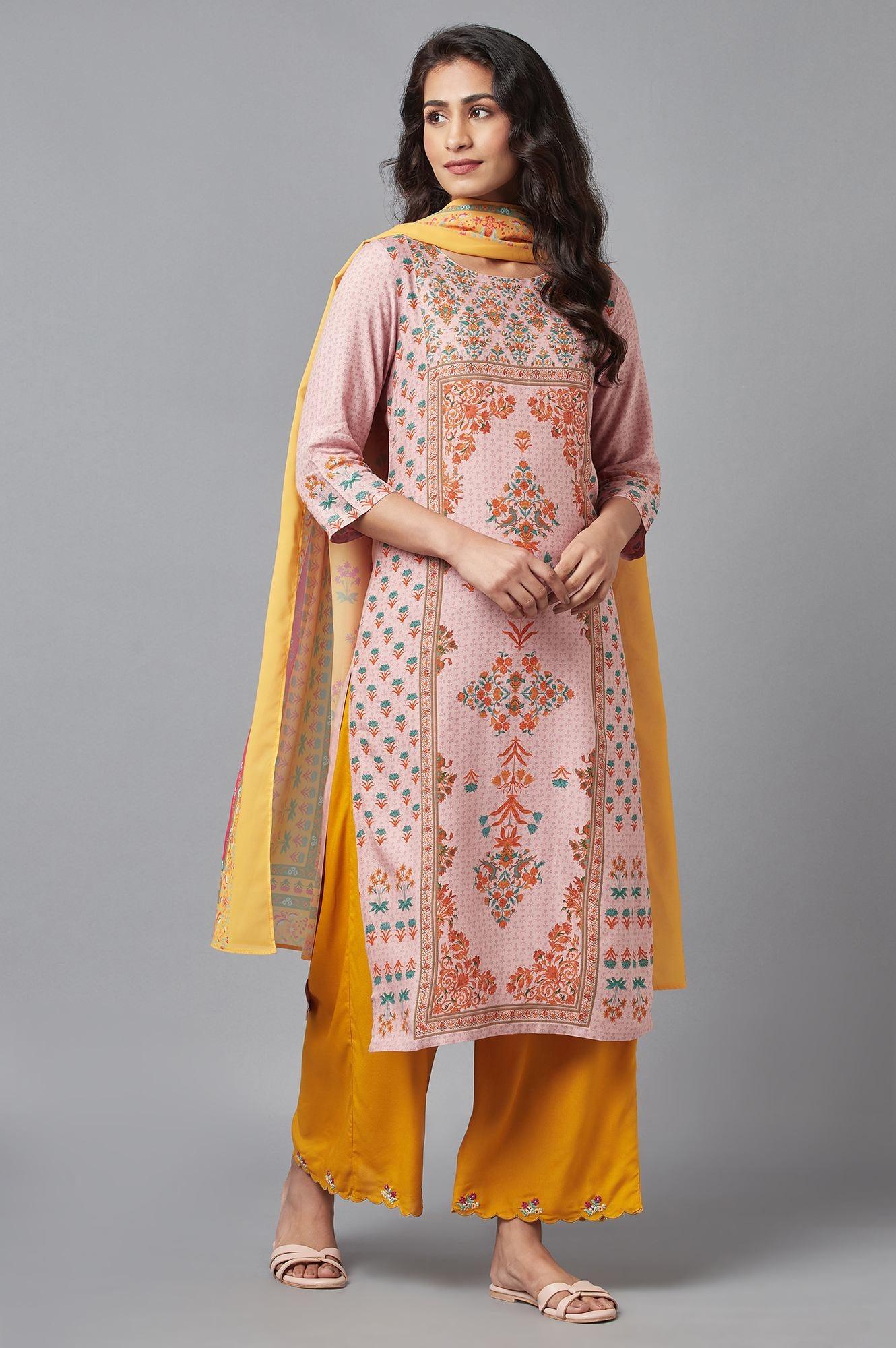 Light Pink Floral kurta with Sequin Work - Image 5