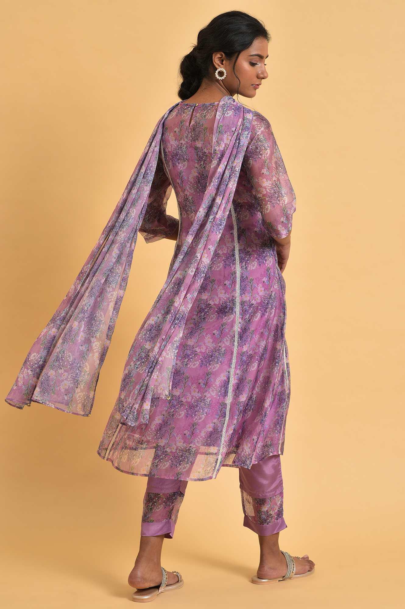 Light Pink Floral Printed kurta Set - Image 2