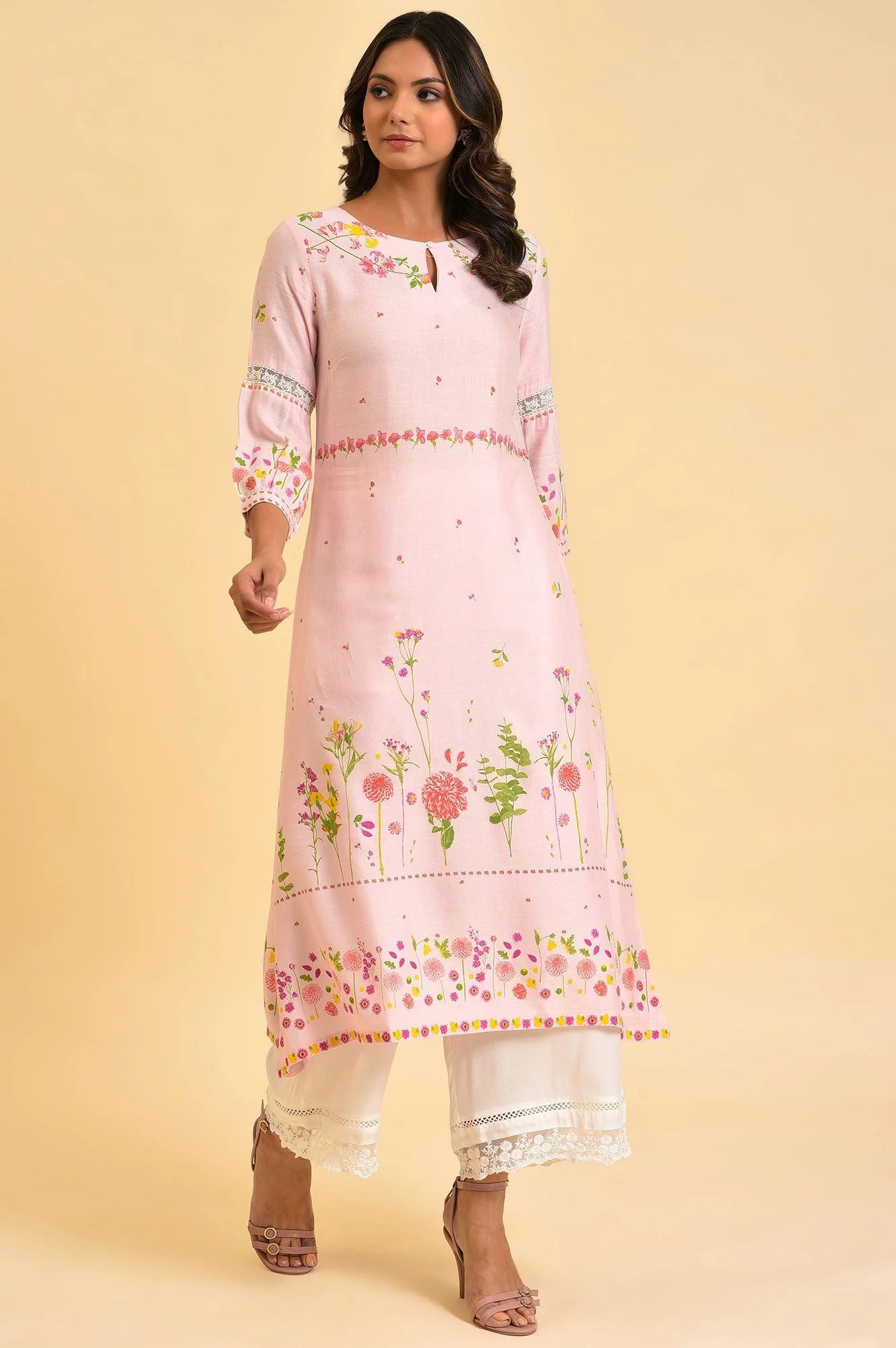 Light Pink Floral Printed Summer kurta - Image 7