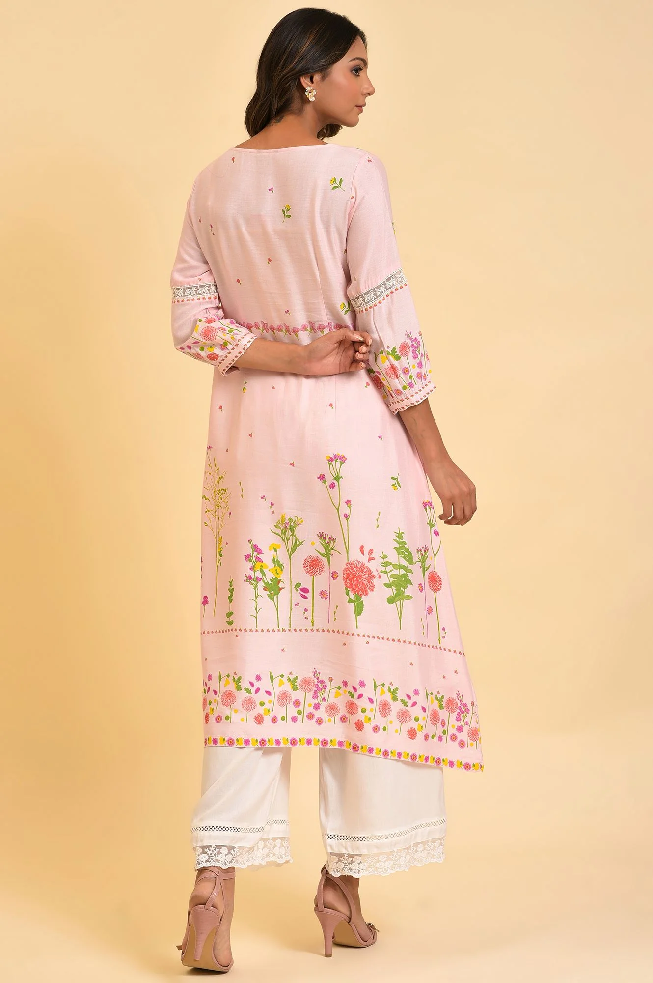 Light Pink Floral Printed Summer Kurta - Image 2